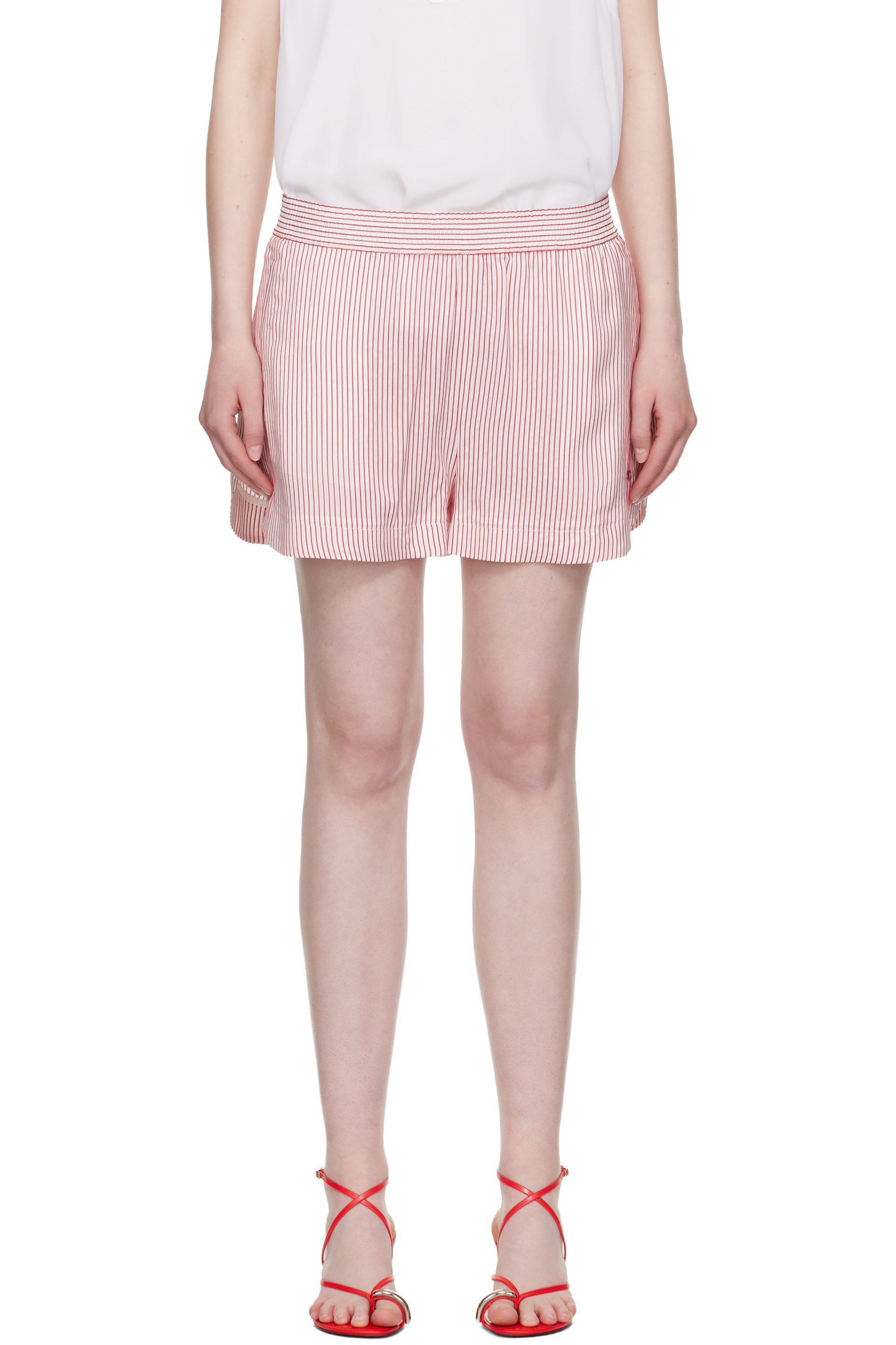 Stella McCartney - Short blanc et rouge à taille élastique et à rayures