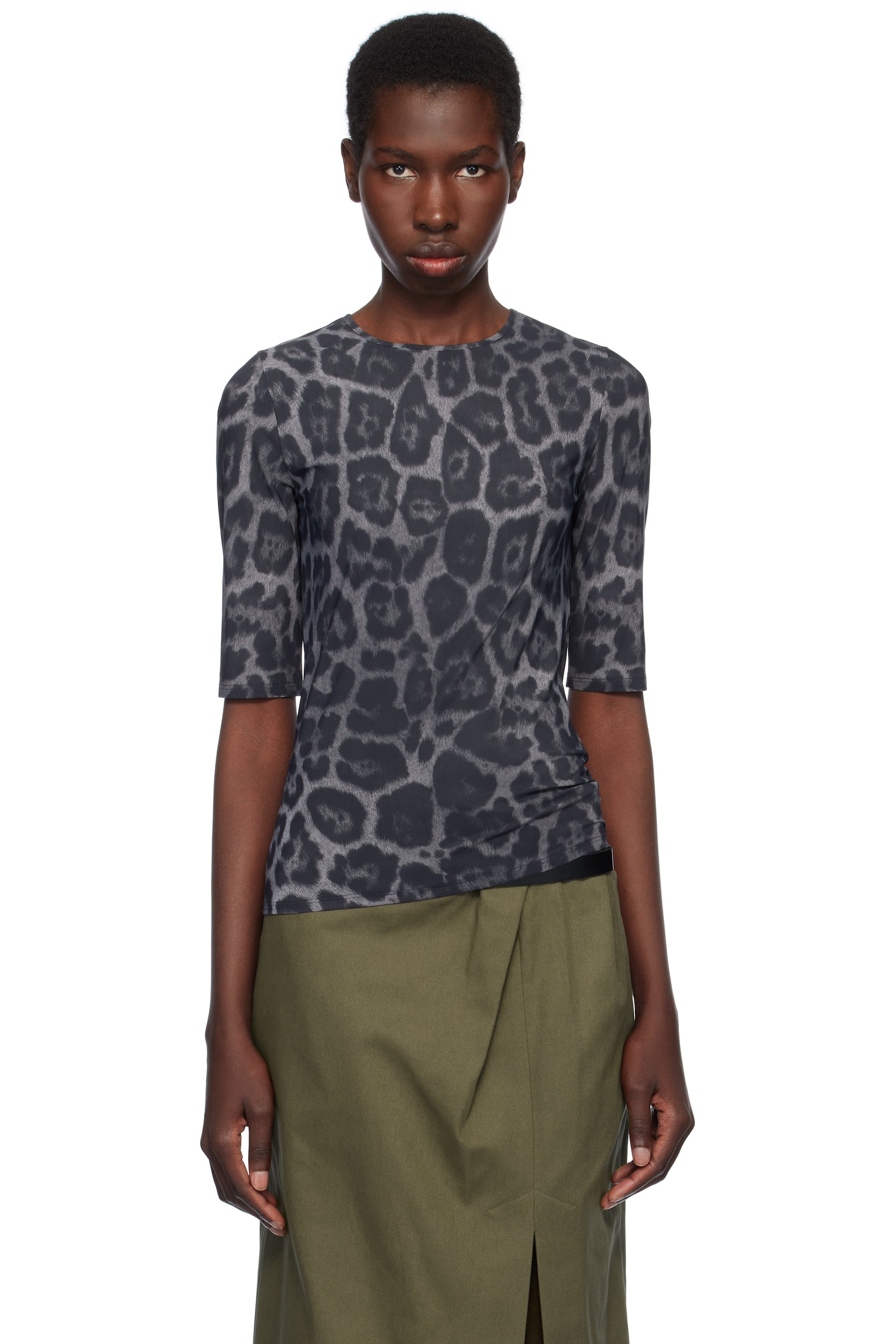 Stella McCartney - T-shirt gris à motif léopard