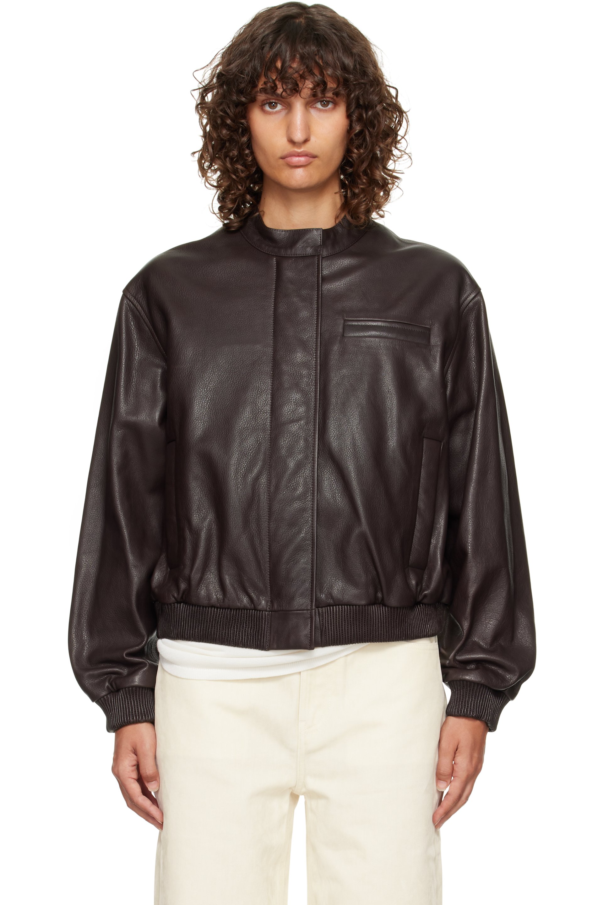 Loulou de Saison - Blouson aviateur Marlow brun en cuir
