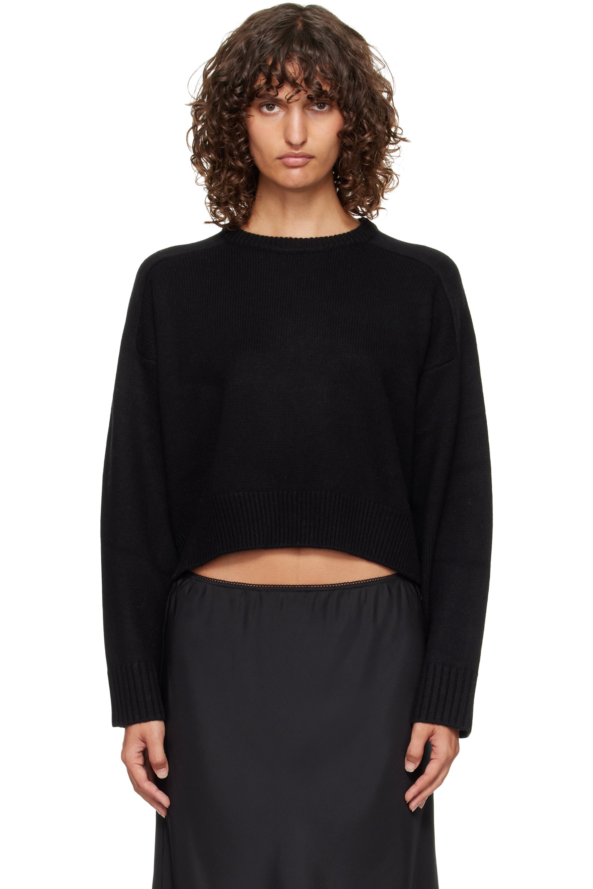 Loulou de Saison - Pull droit Bruzzi noir en laine et cachemire à logo