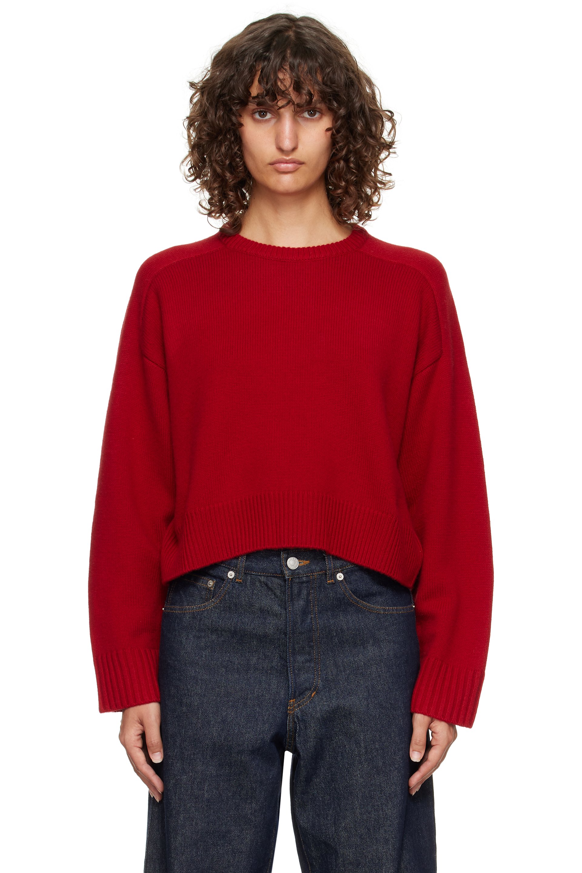 Loulou de Saison - Pull droit Bruzzi rouge en laine et cachemire à logo
