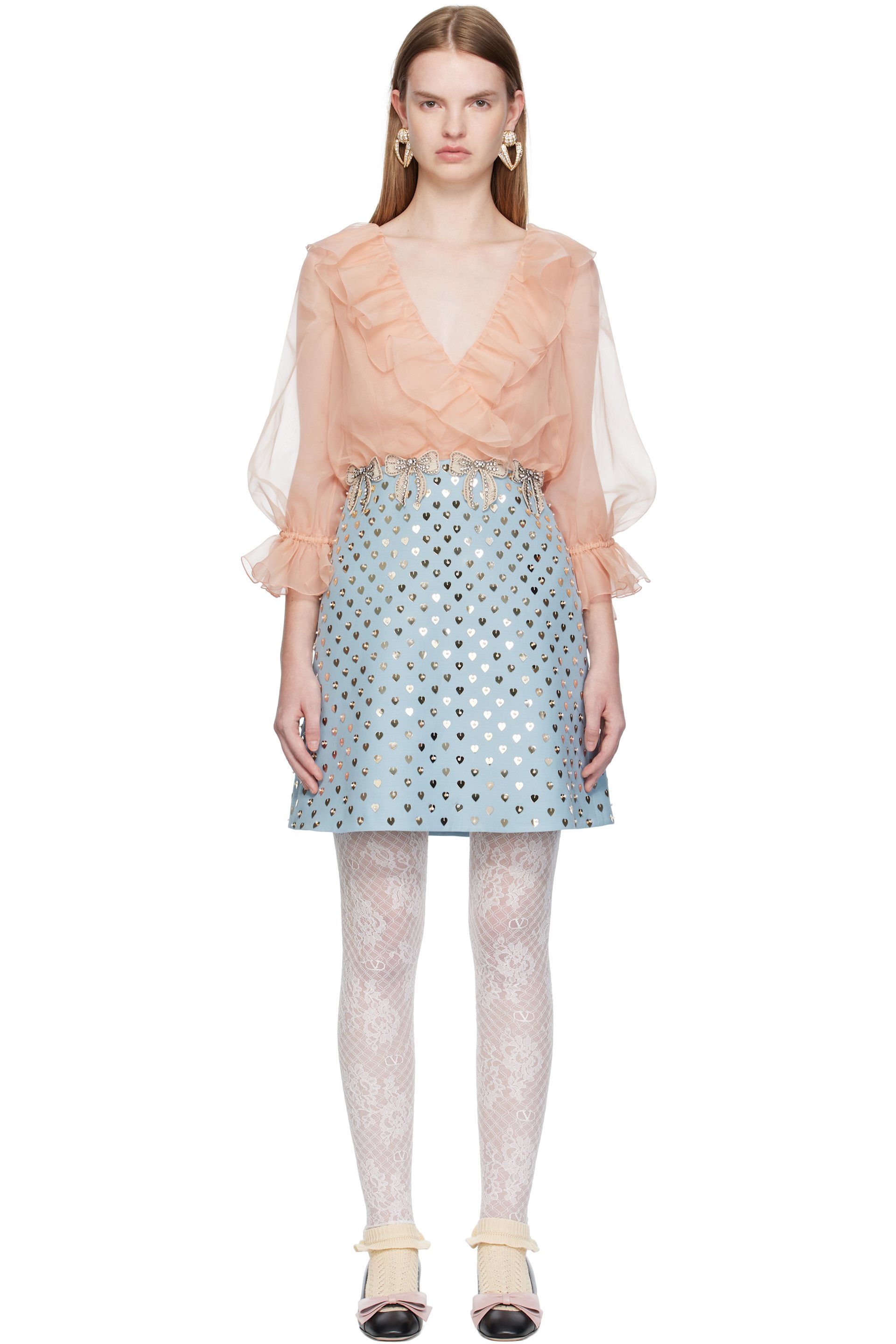Valentino - Robe courte rose et bleu à paillettes