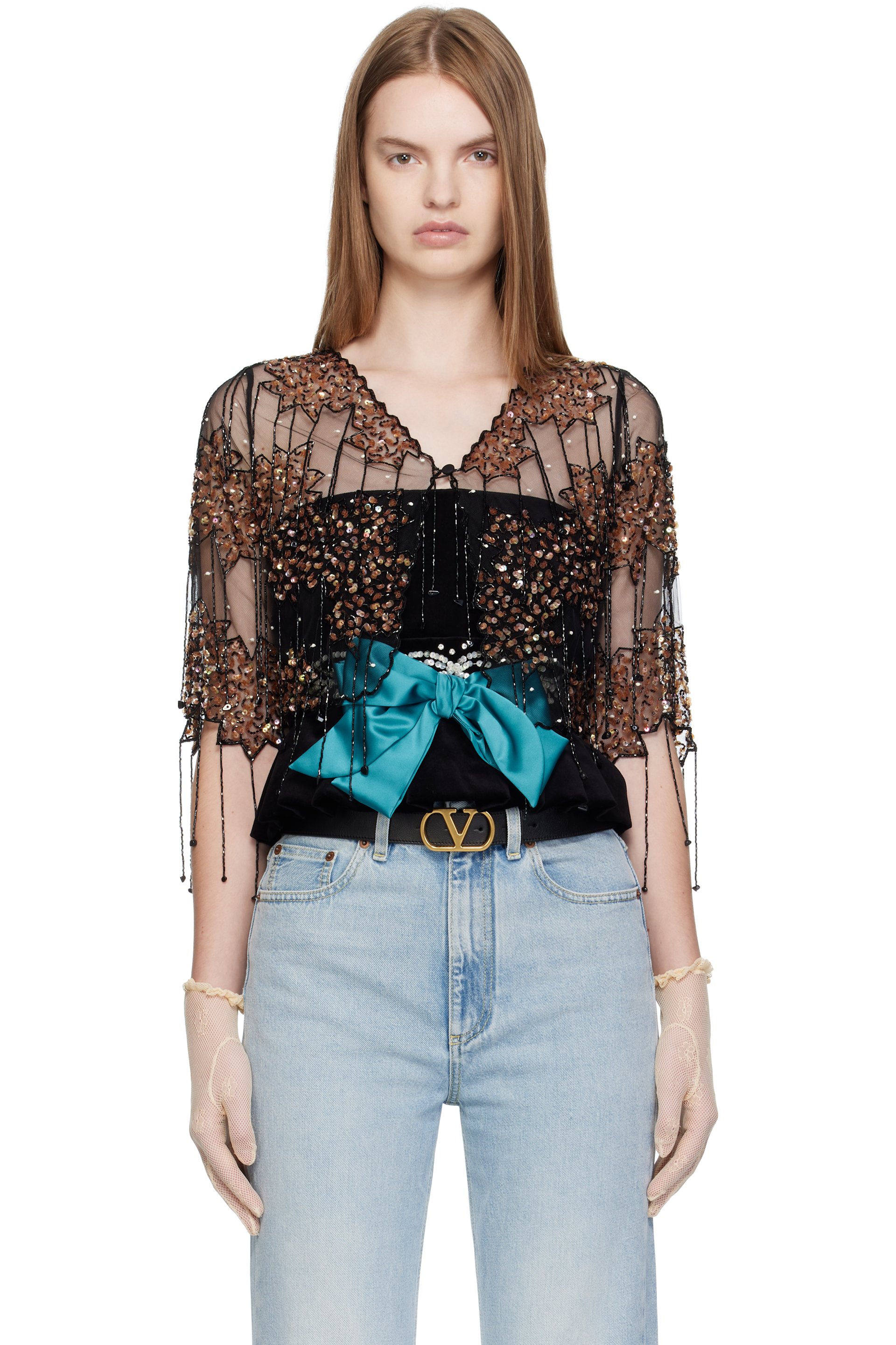 Valentino - Blouson noir à paillettes