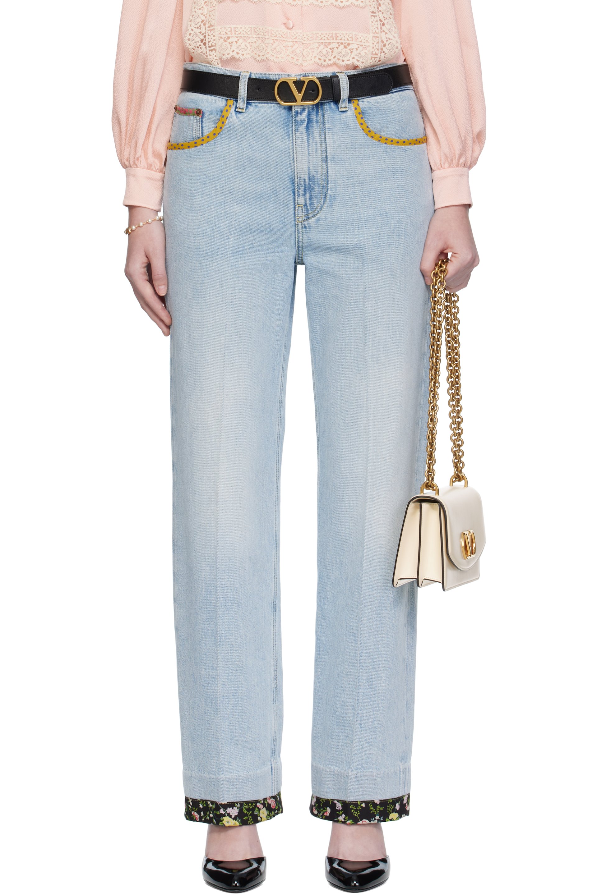 Valentino - Jean bleu en denim à écusson