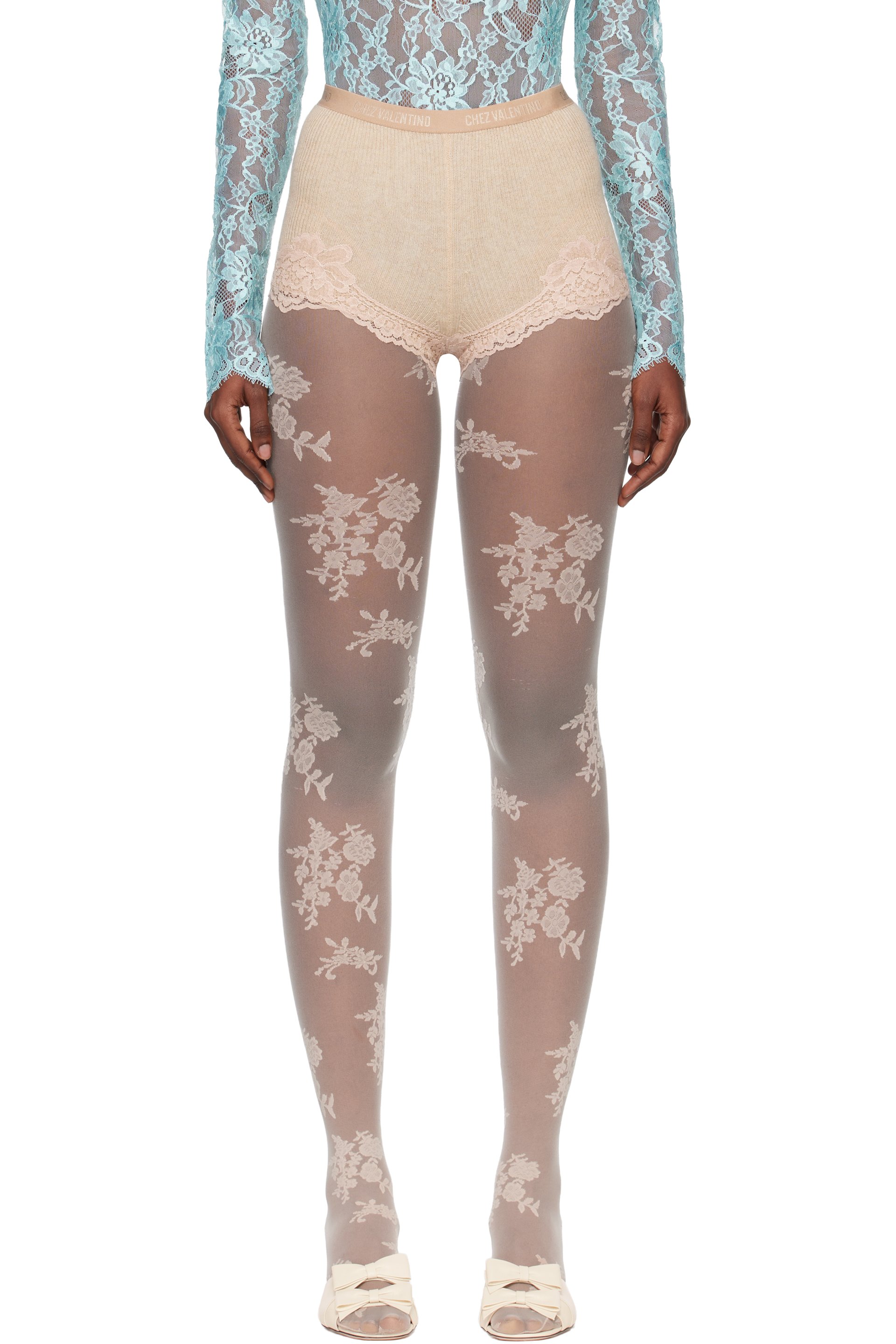 Valentino - Short beige et rose en cachemire