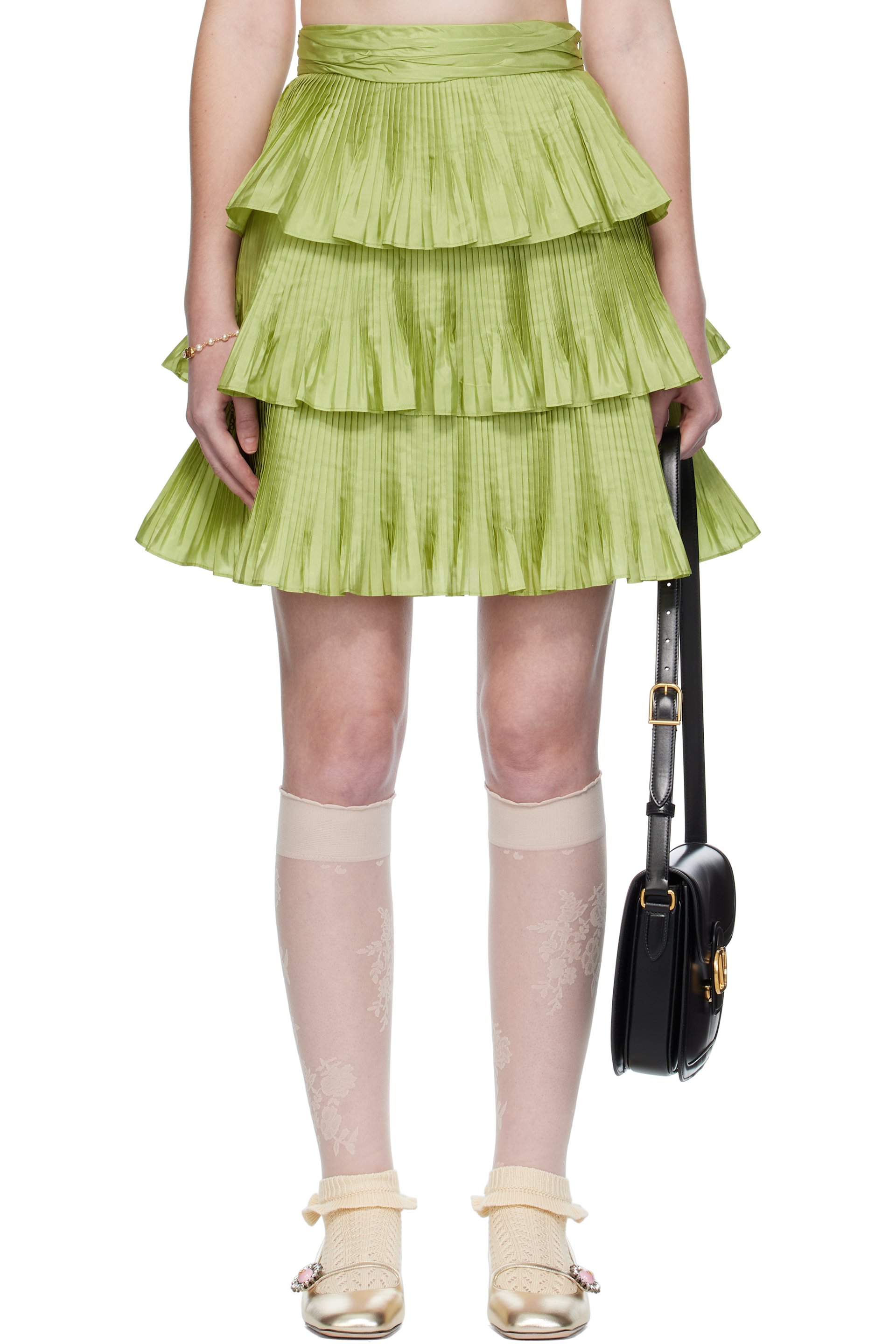 Valentino - Jupe midi verte en taffetas