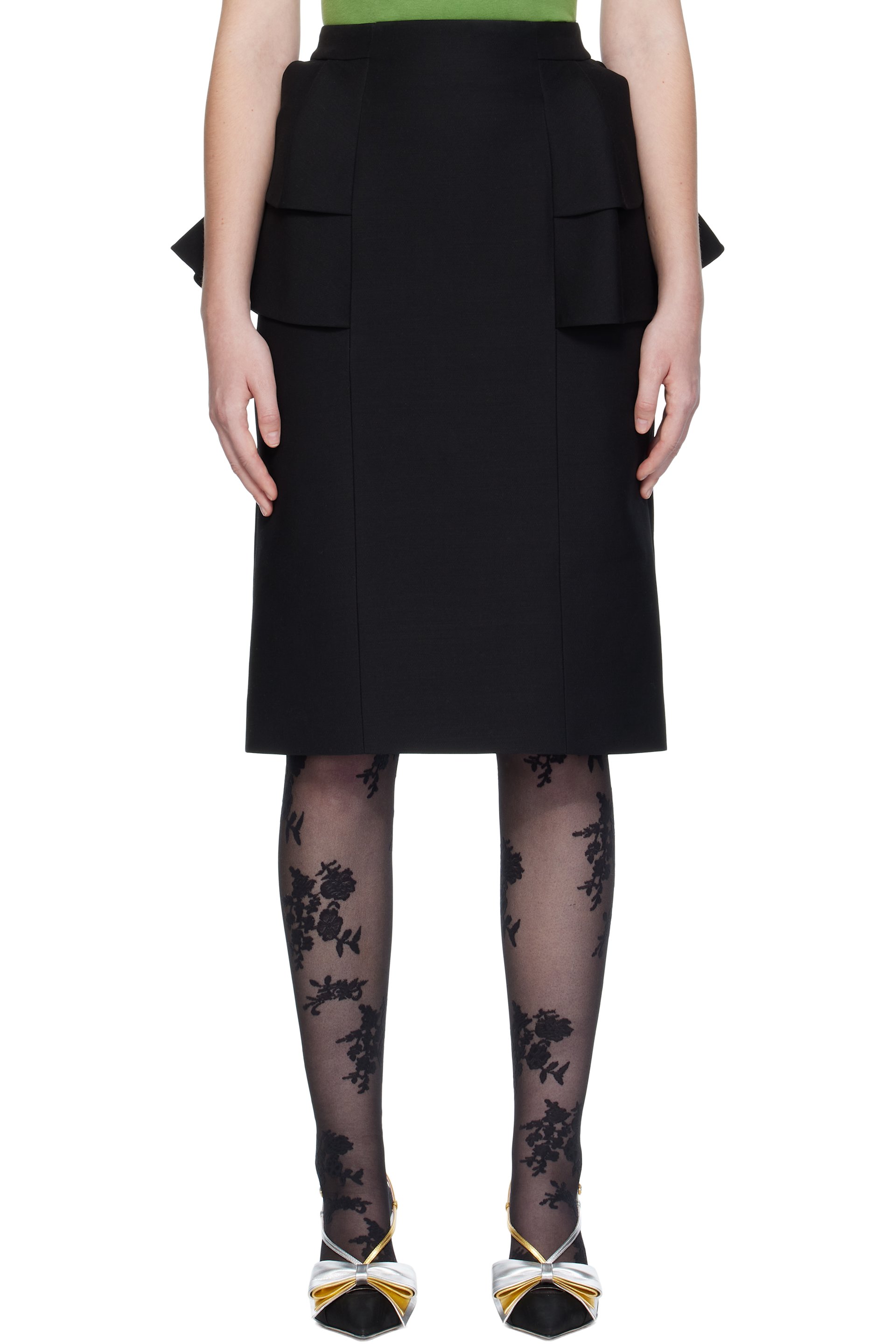 Valentino - Jupe midi noire en étoffe Crepe Couture