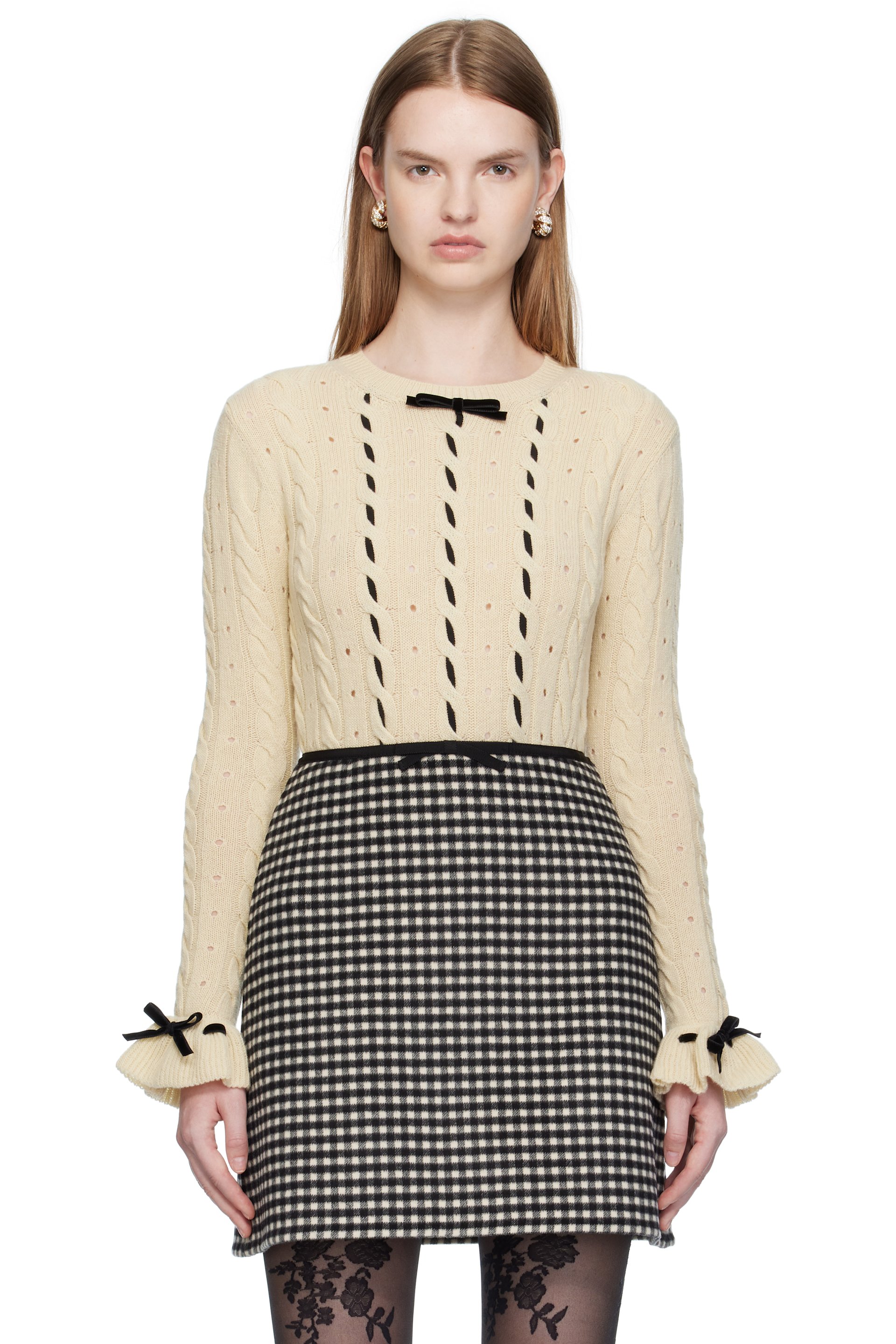Valentino - Pull blanc cassé en laine vierge