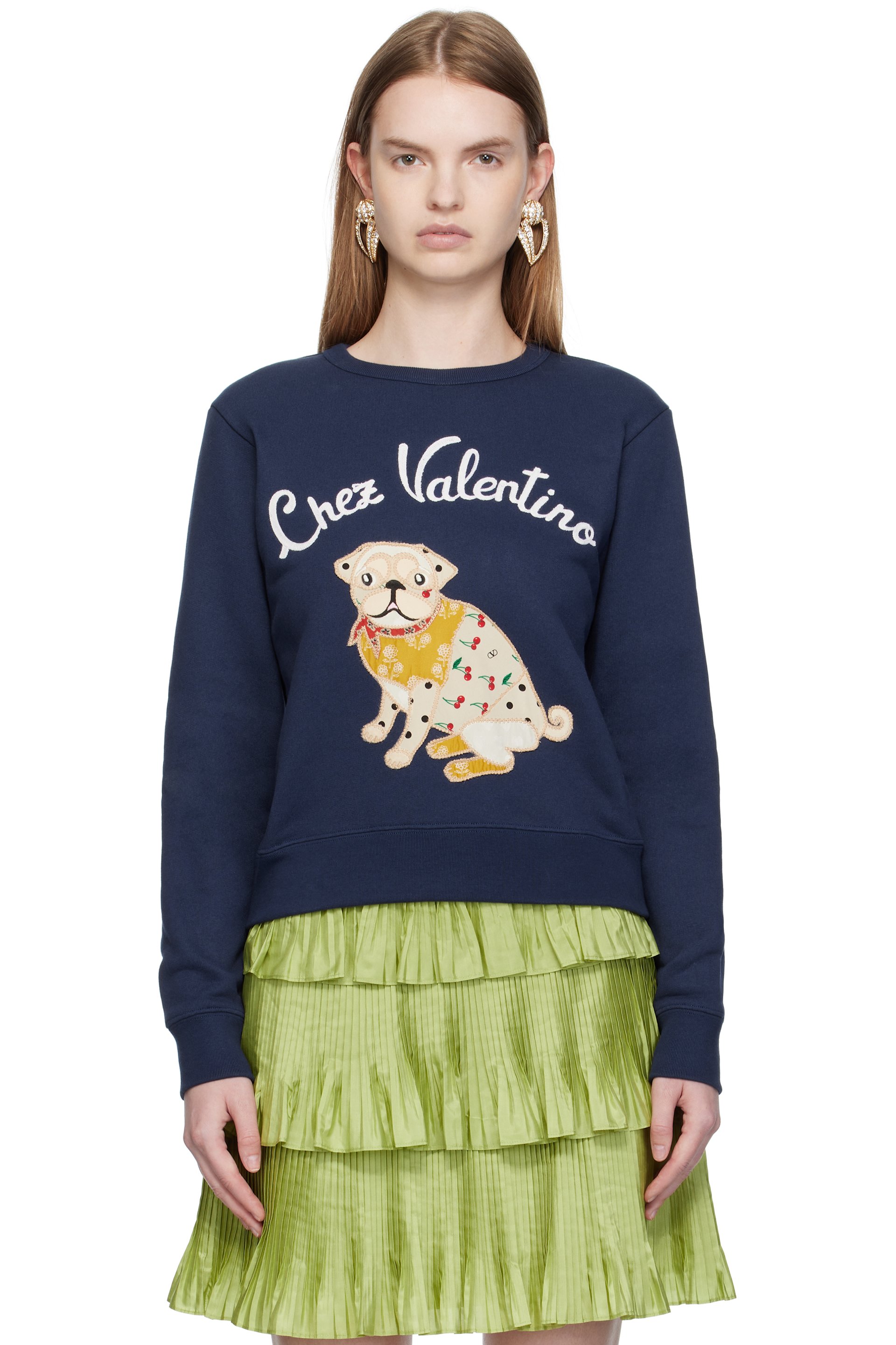 Valentino - Pull molletonné bleu marine à appliqué Le chien de la maison