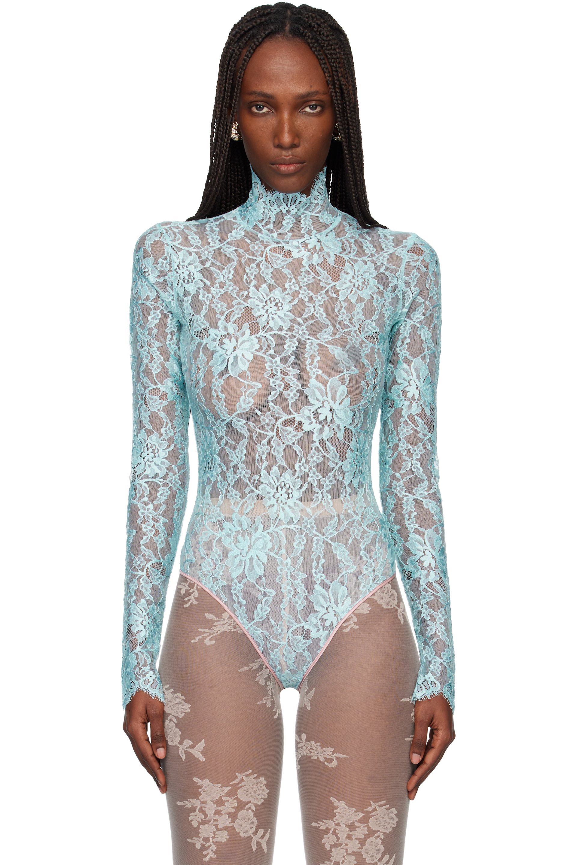 Valentino - Blue Floral Lace Bodysuit