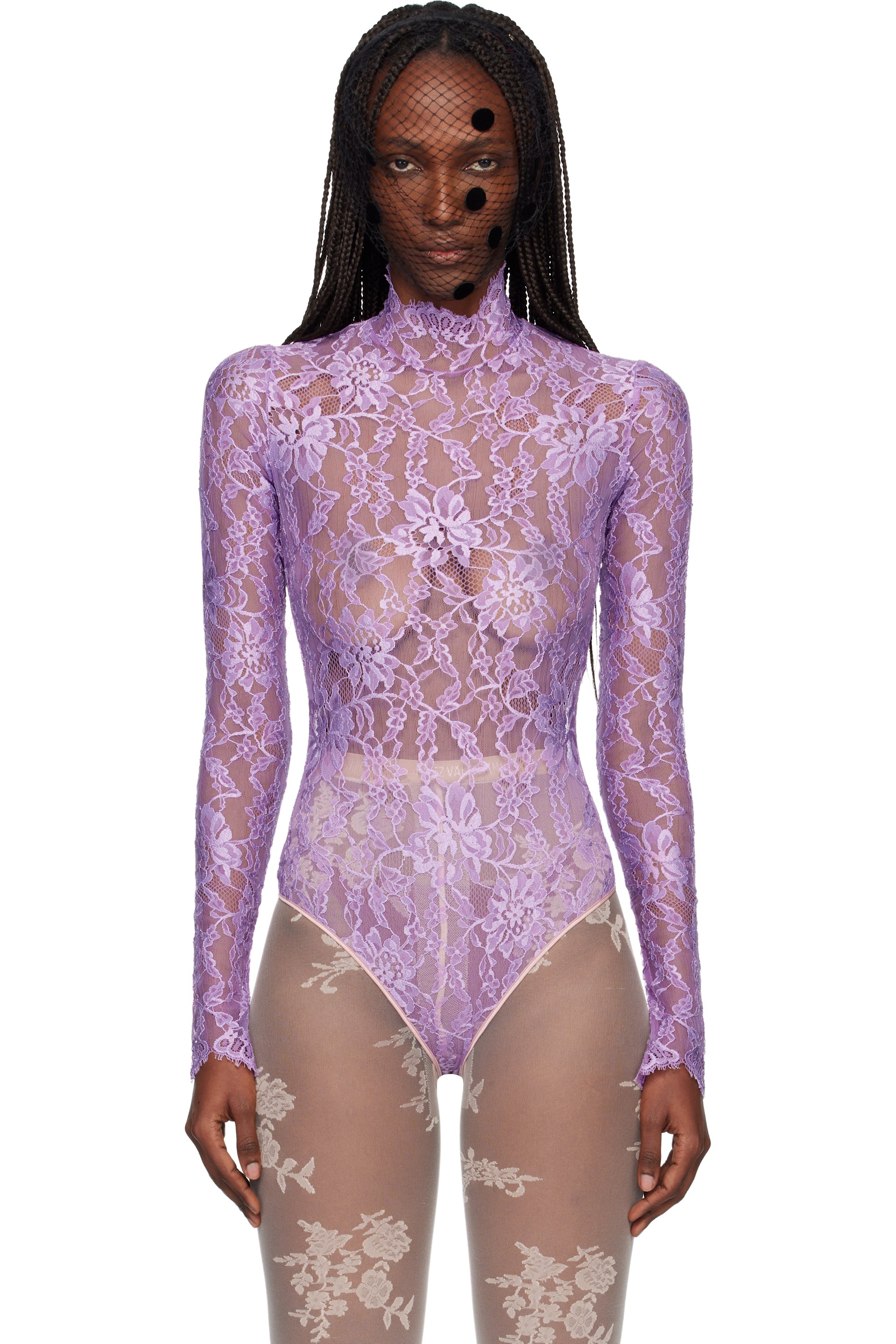 Valentino - Purple Floral Lace Bodysuit