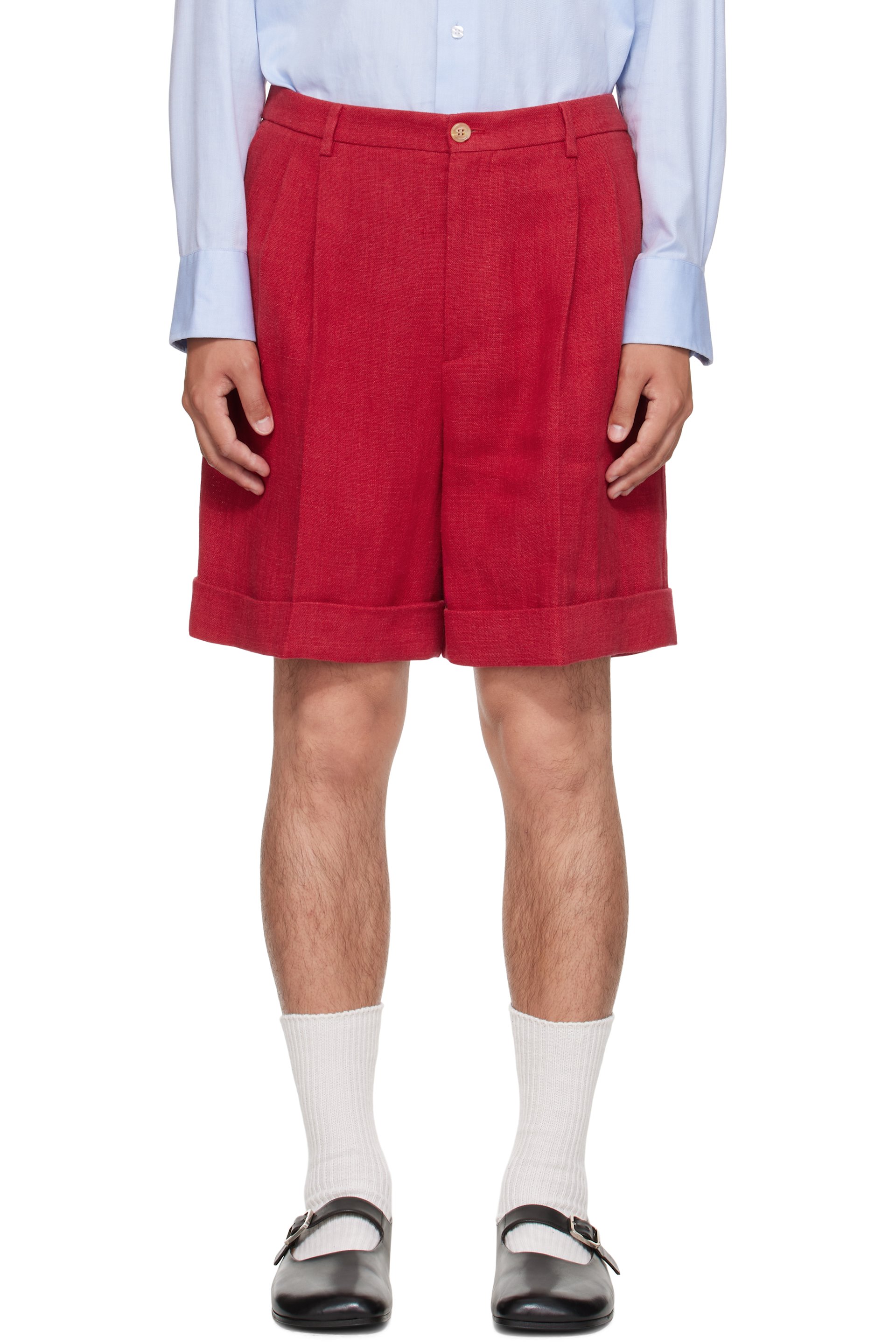 Valentino - Red Linen Bermuda Shorts