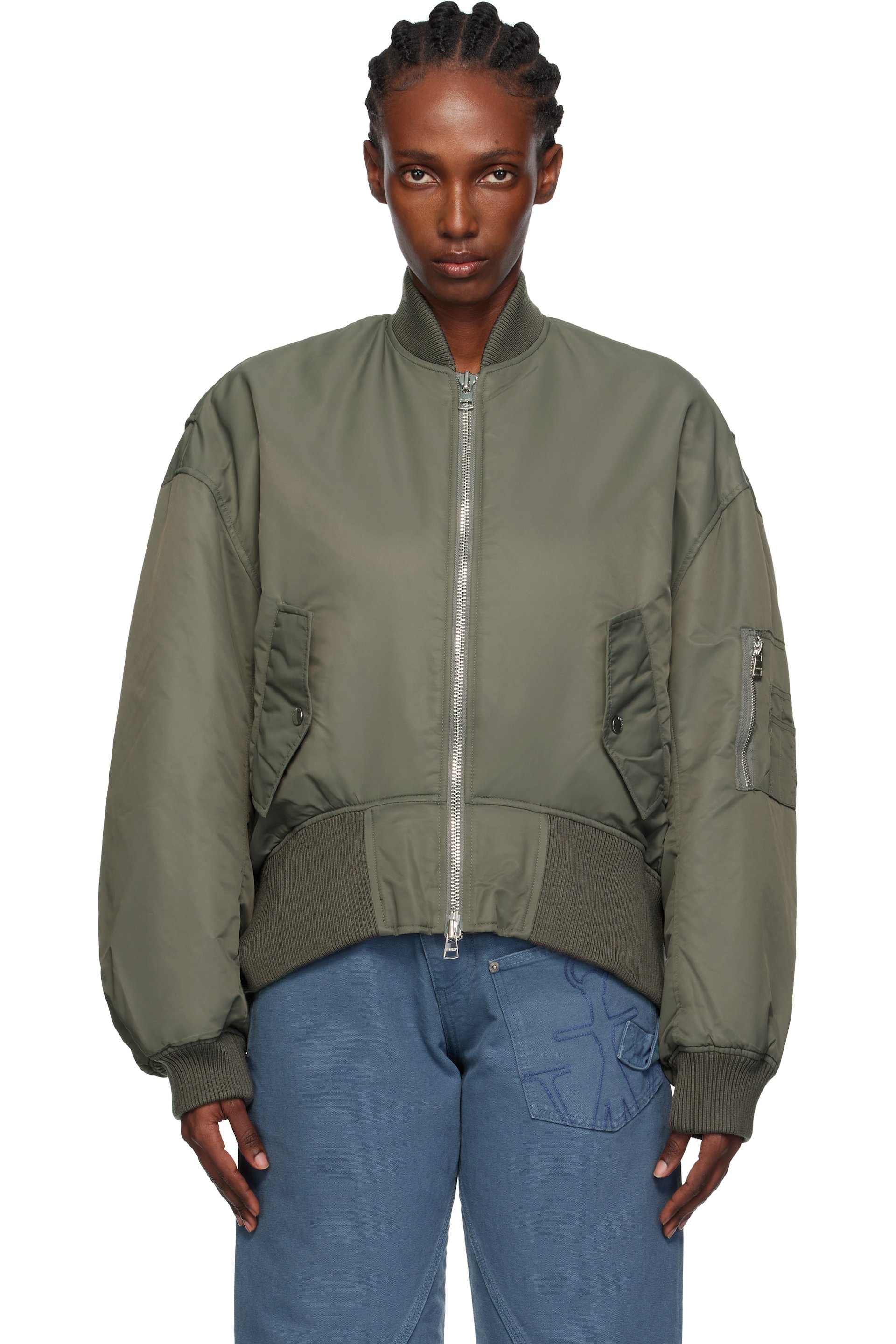 JW Anderson - Blouson aviateur surdimensionné gris à ourlet arrondi