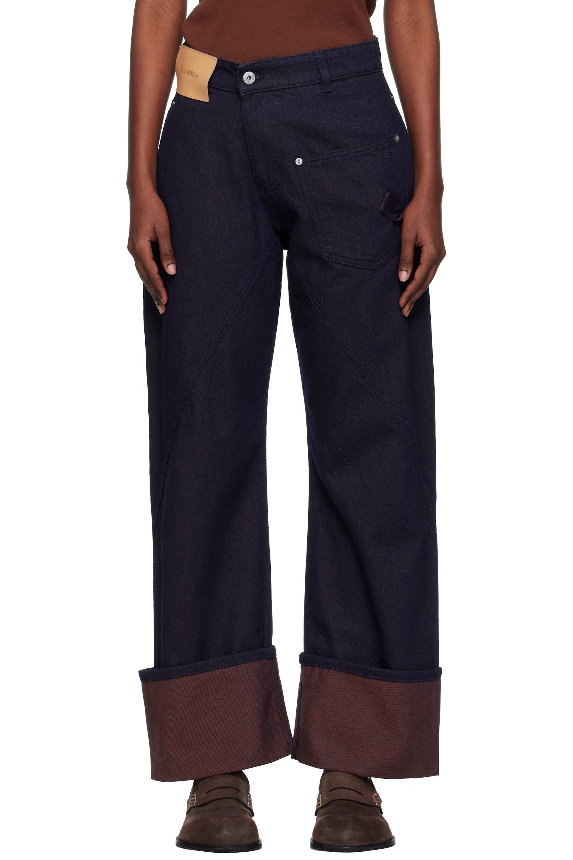 JW Anderson - Jean de travail bleu marine à revers roulés et à coutures torsadées