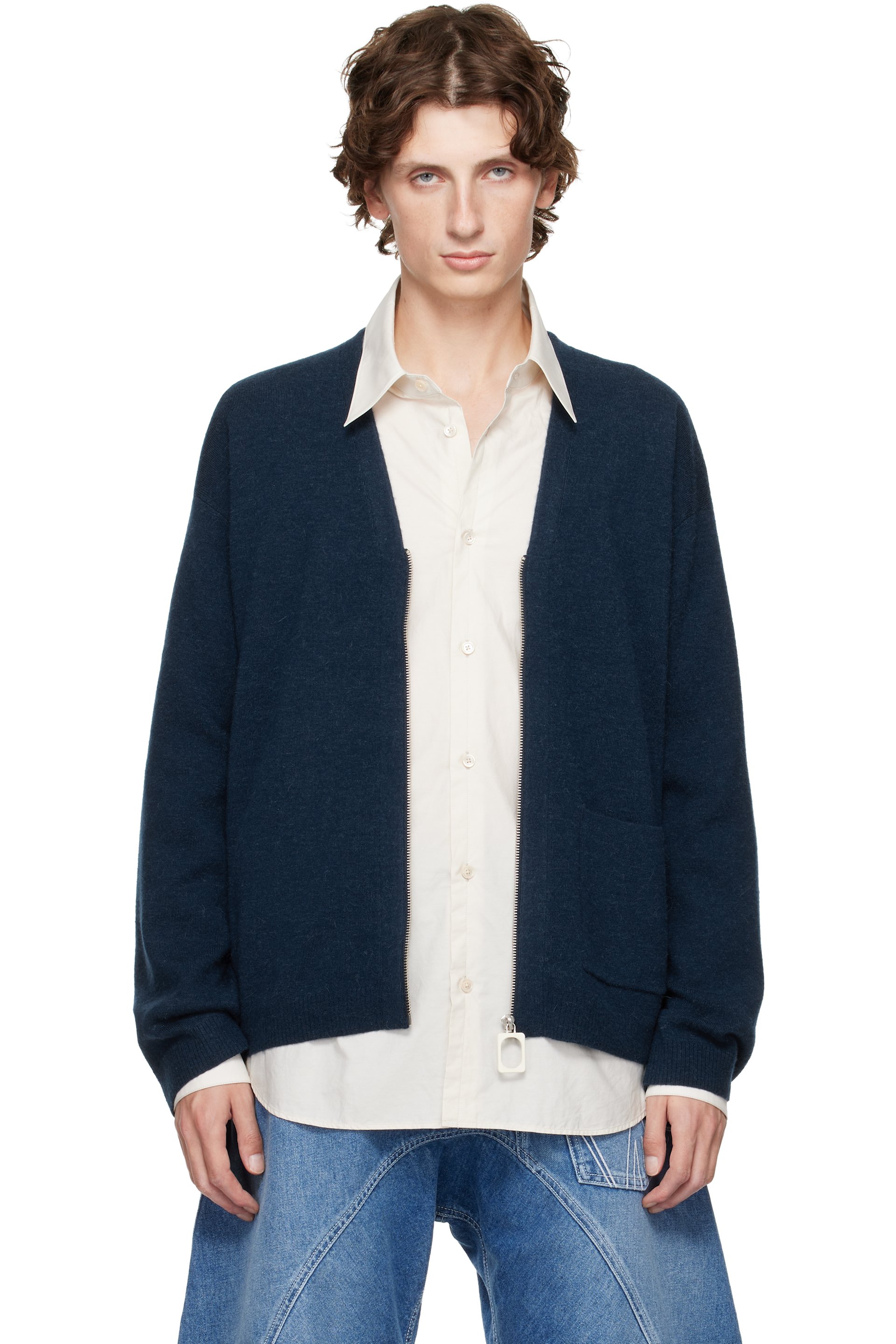 JW Anderson - Cardigan bleu marine à col en V et à glissière