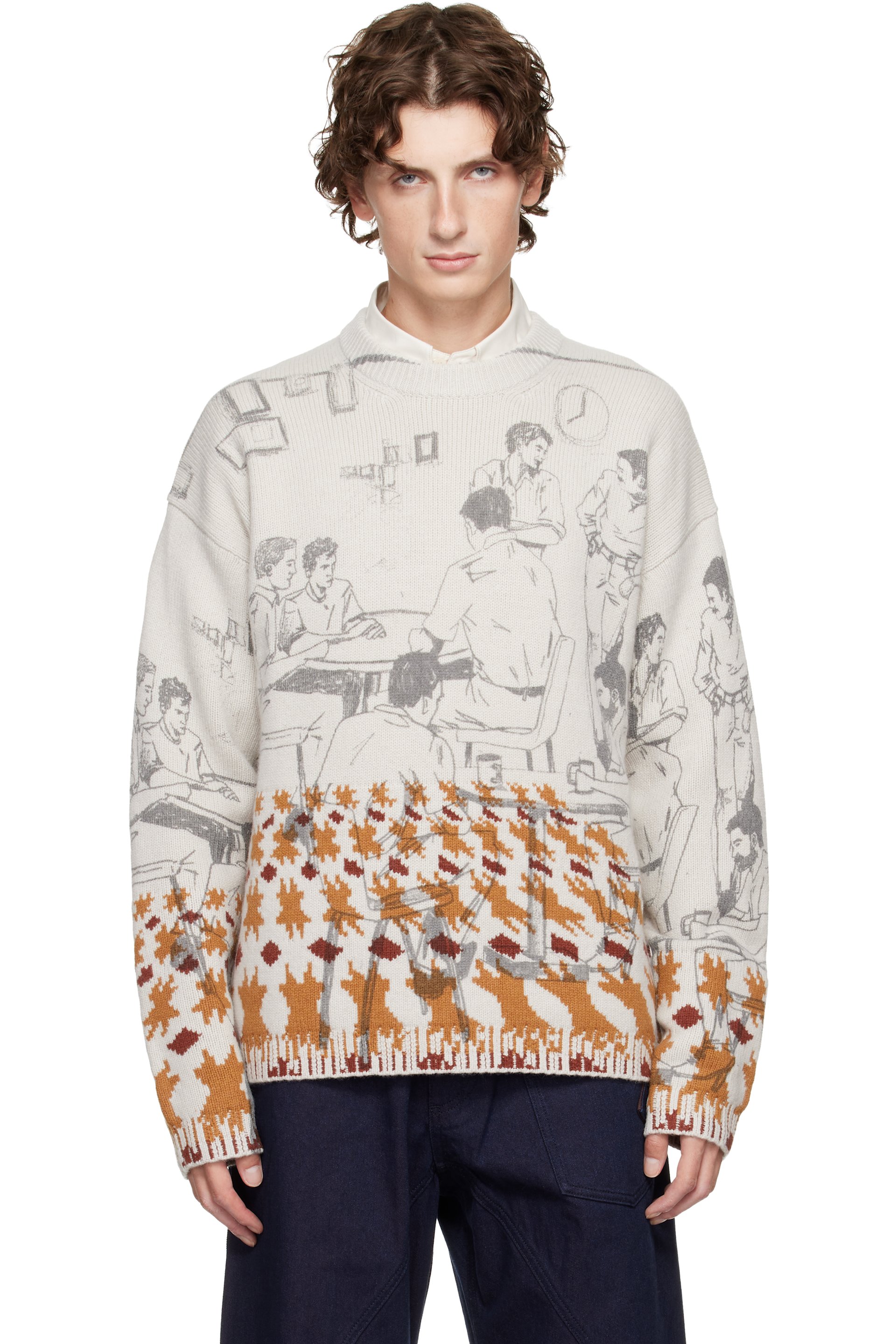 JW Anderson - Pull gris à images