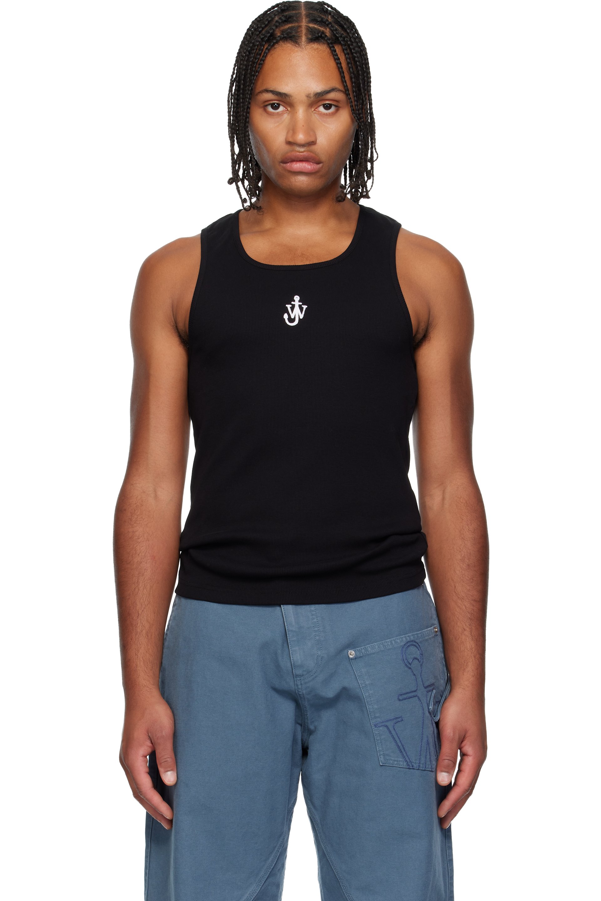 JW Anderson - Black Anchor Embroidery Tank Top