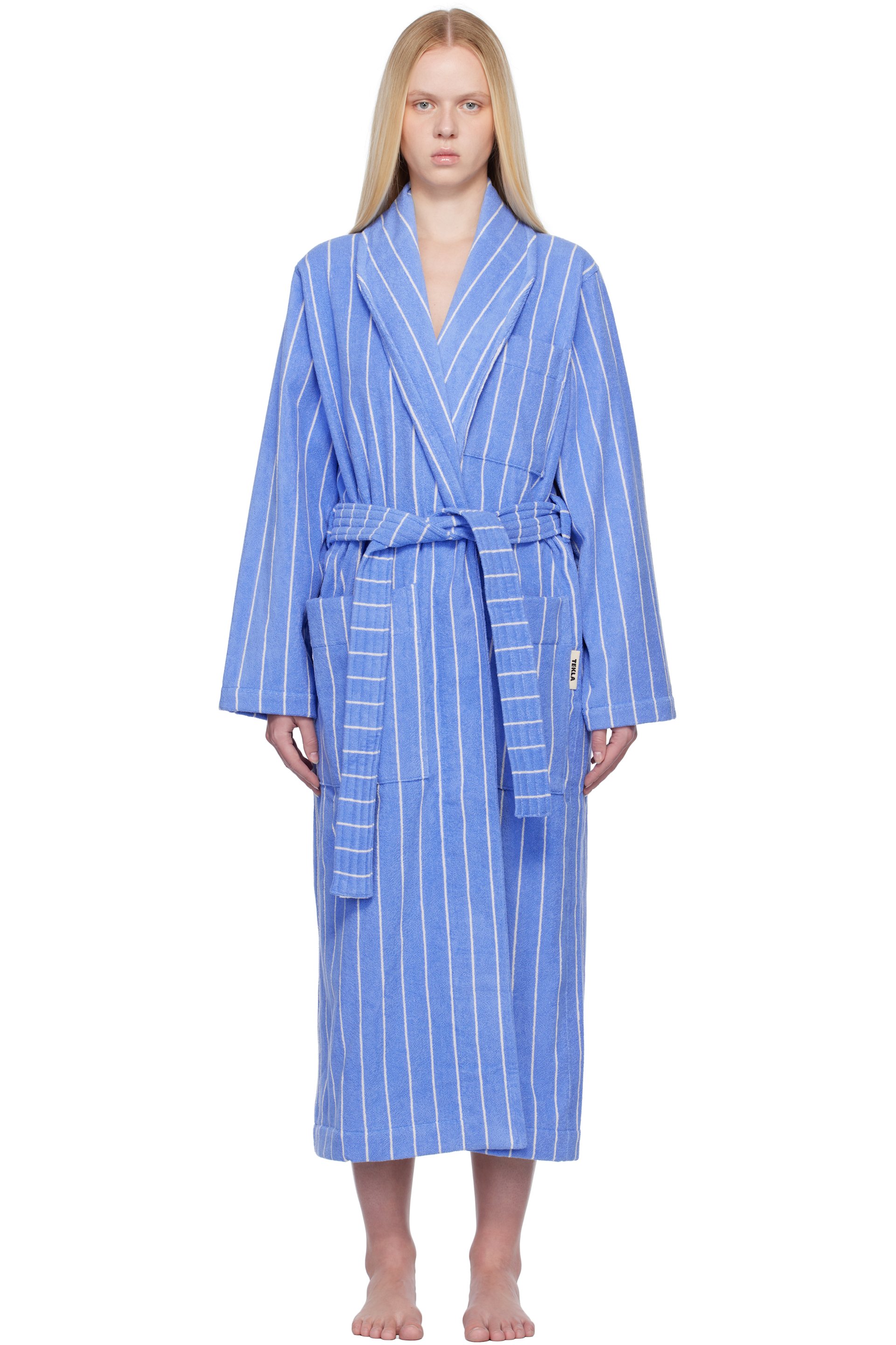 Tekla - Blue & White Terry Classic Bathrobe