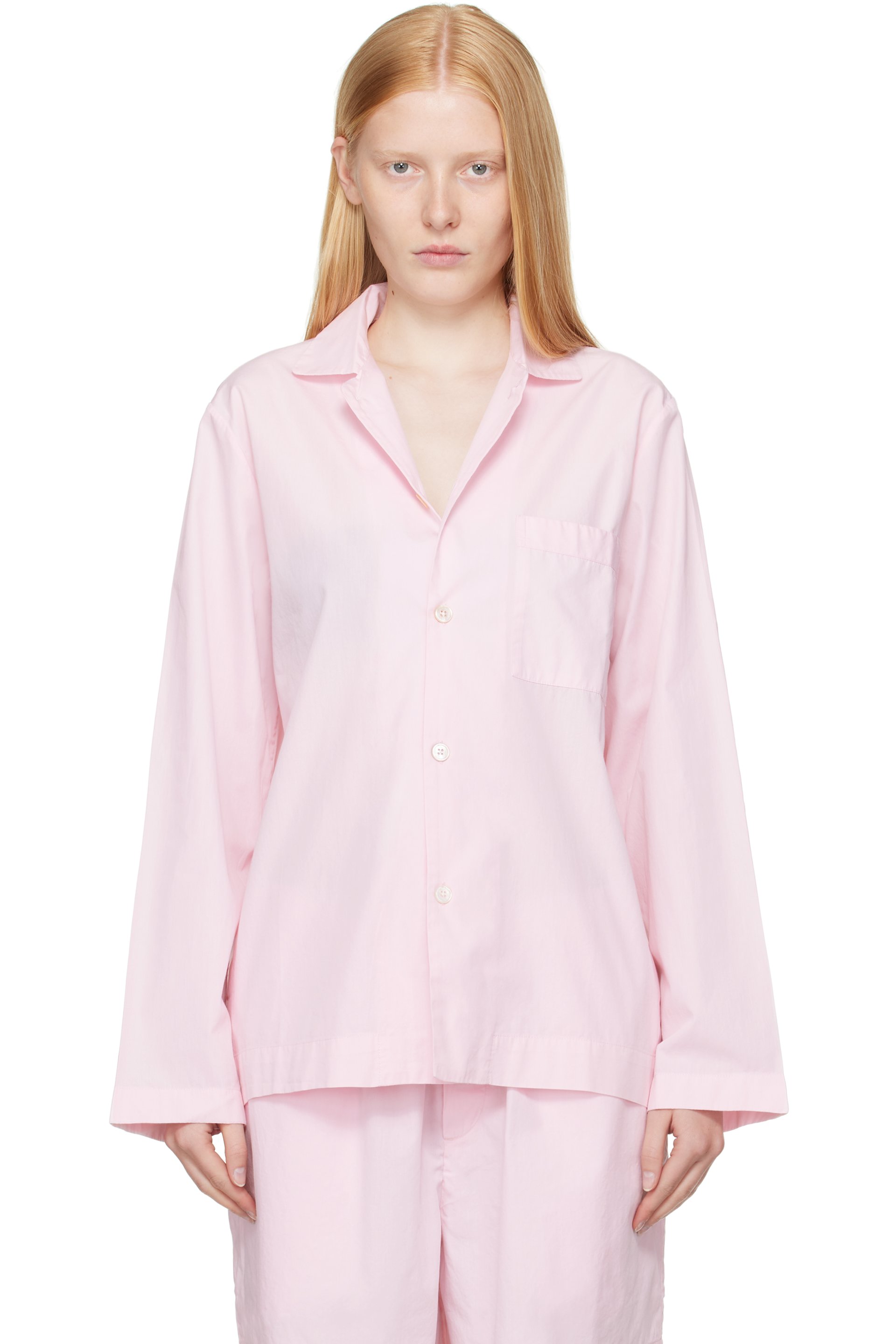 Tekla - Pink Poplin Long-Sleeved Pyjama Shirt