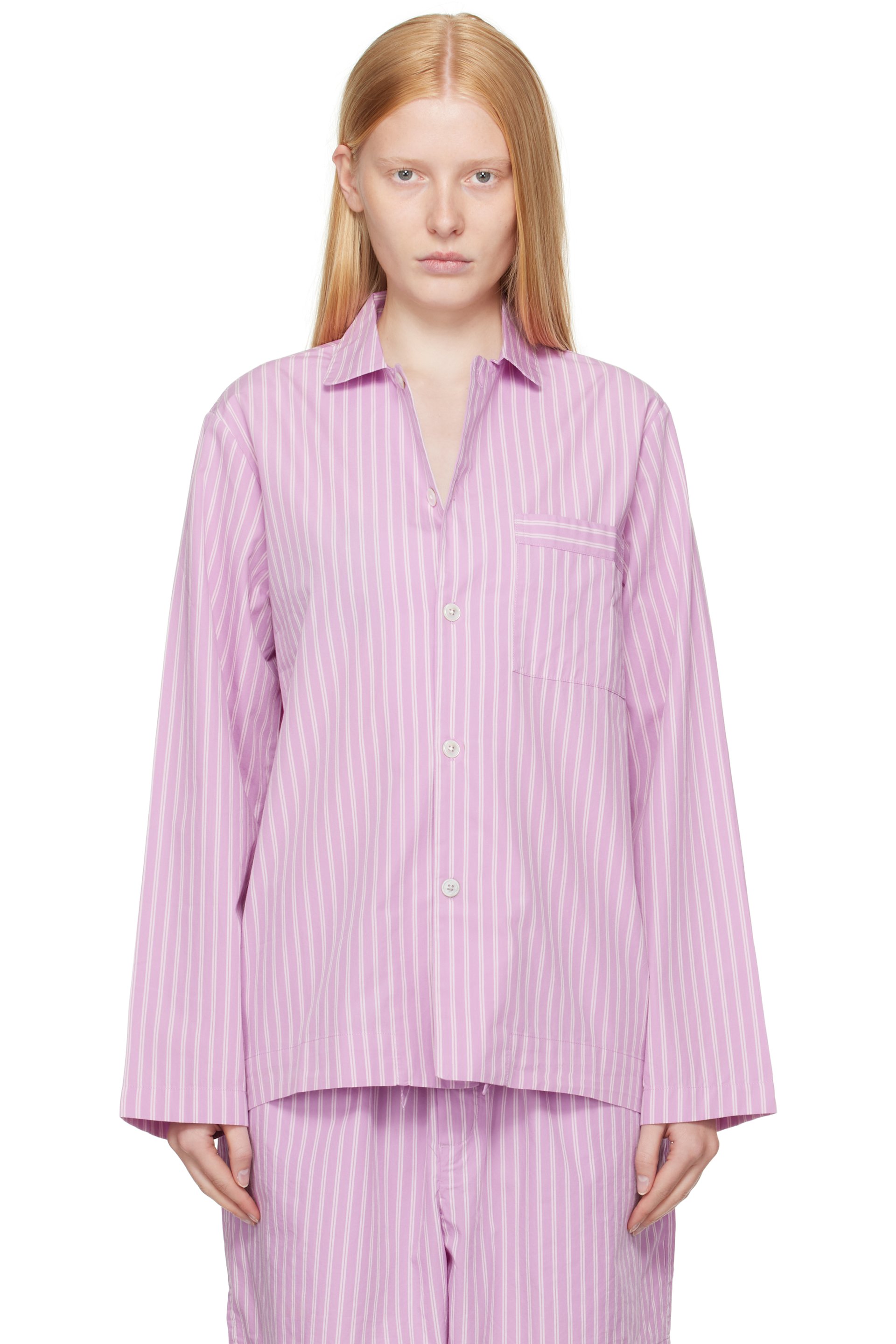 Tekla - Pink Poplin Long-Sleeved Pyjama Shirt