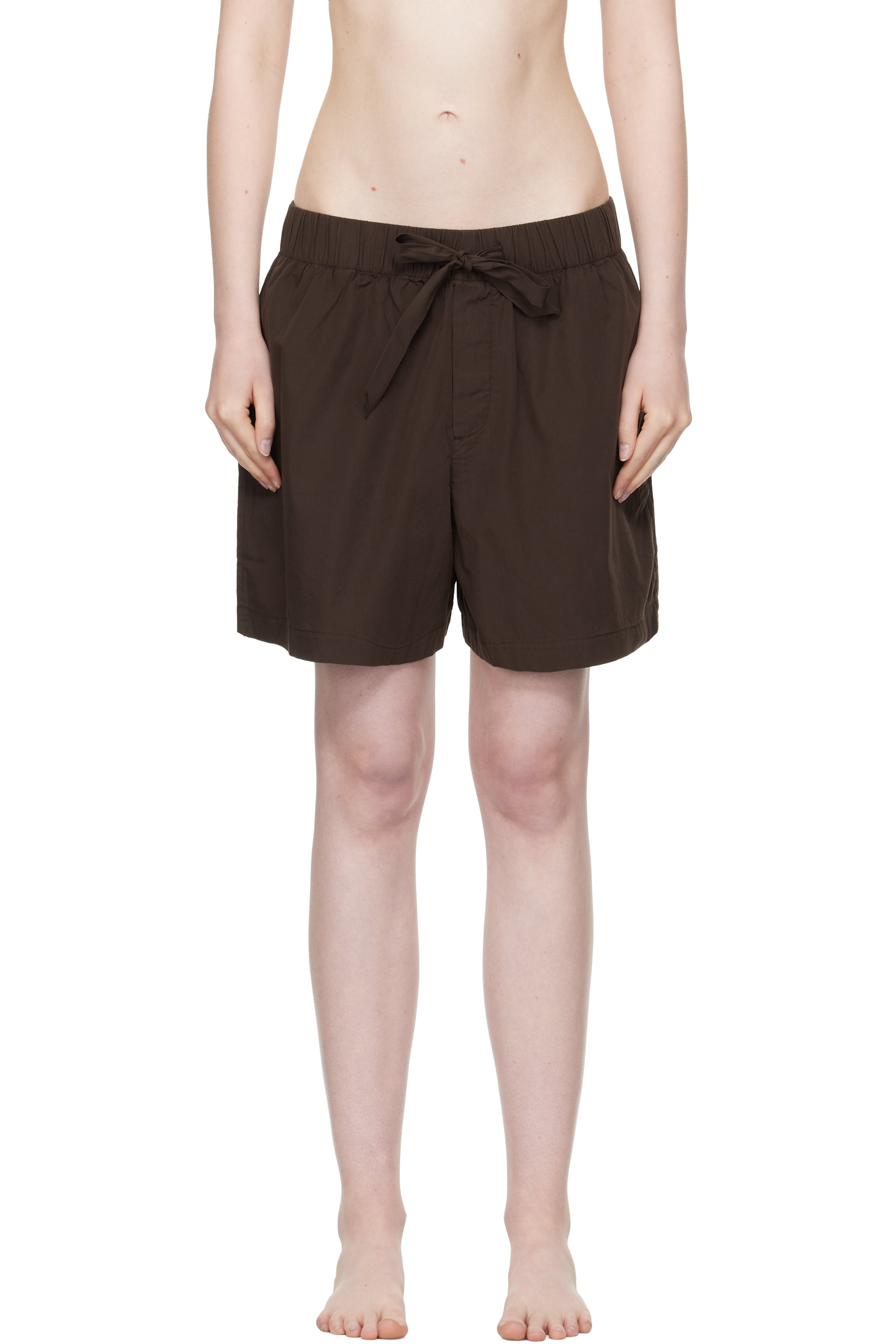 Tekla - Brown Poplin Pyjama Shorts