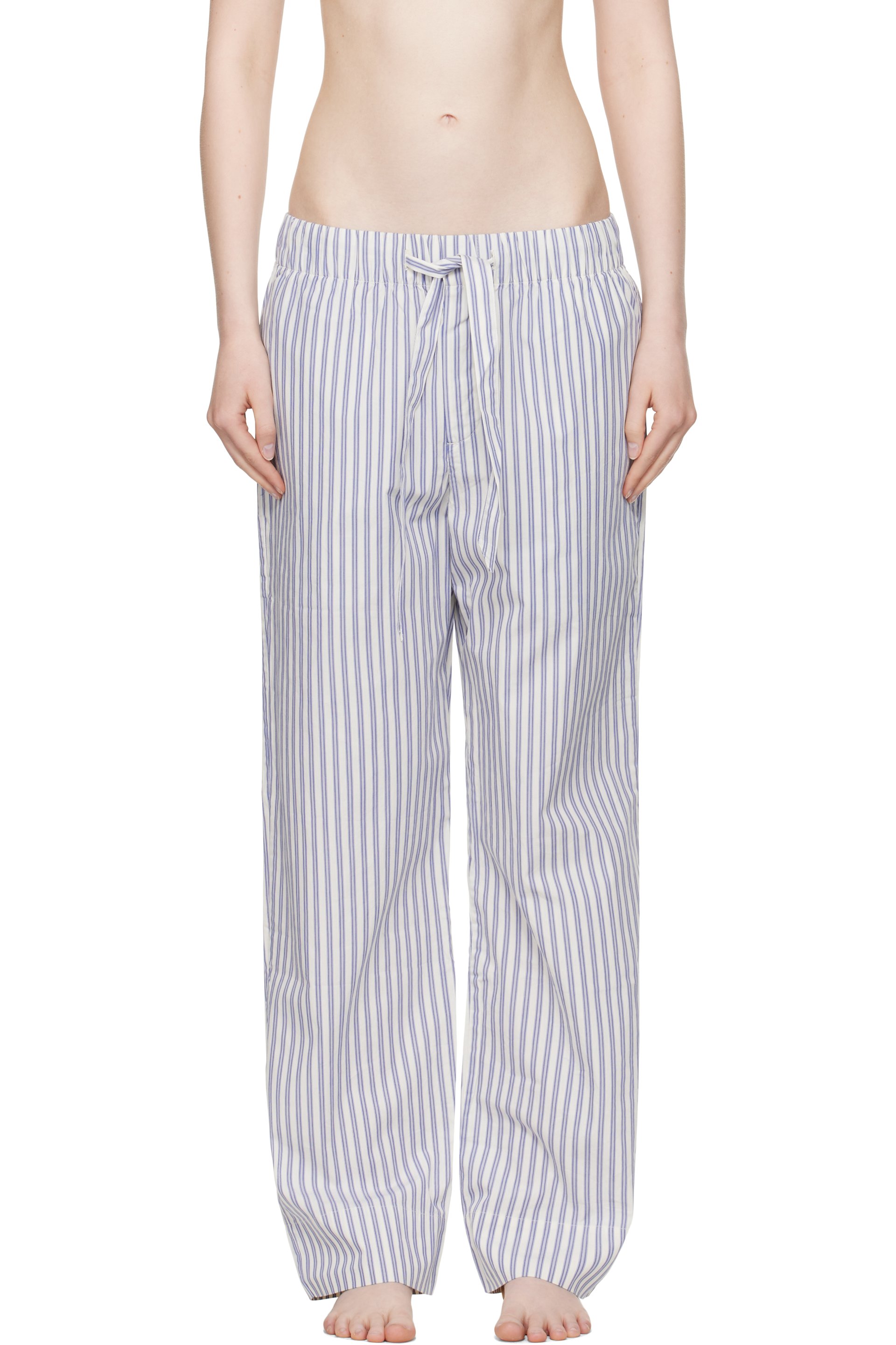 Tekla - White & Blue Poplin Pyjama Pants