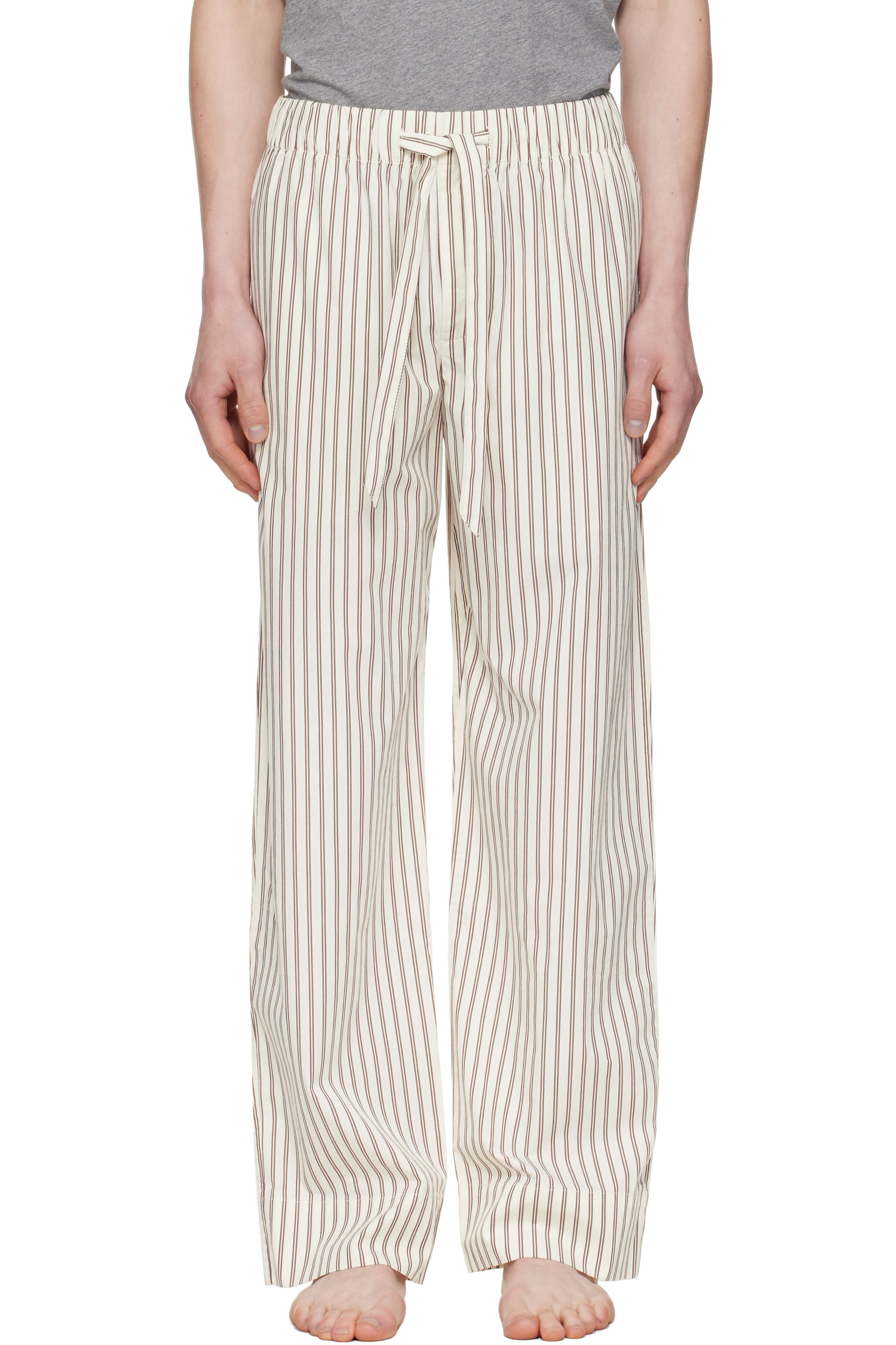 Tekla - Brown & Off-White Poplin Pyjama Pants