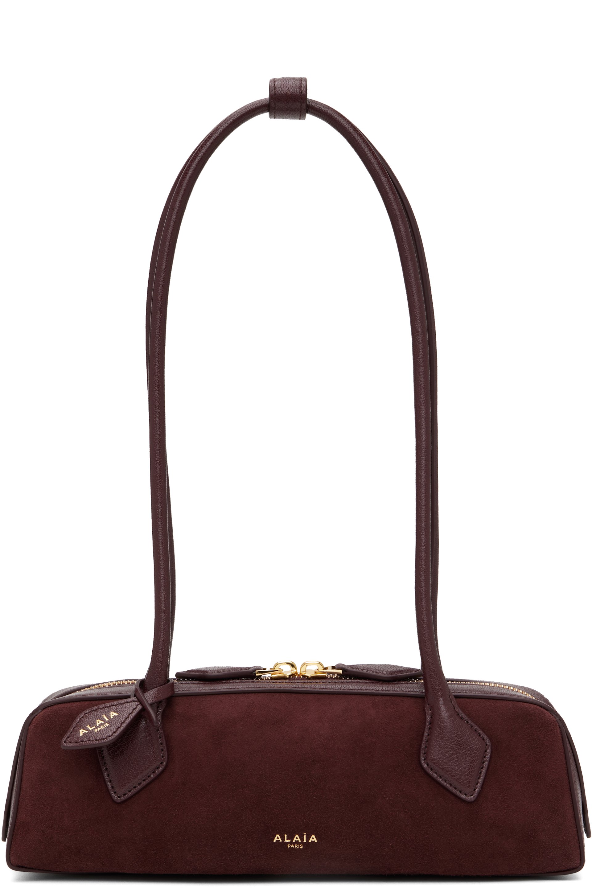 ALAÏA - Petit sac 'Le teckel' bourgogne en cuir et en suède