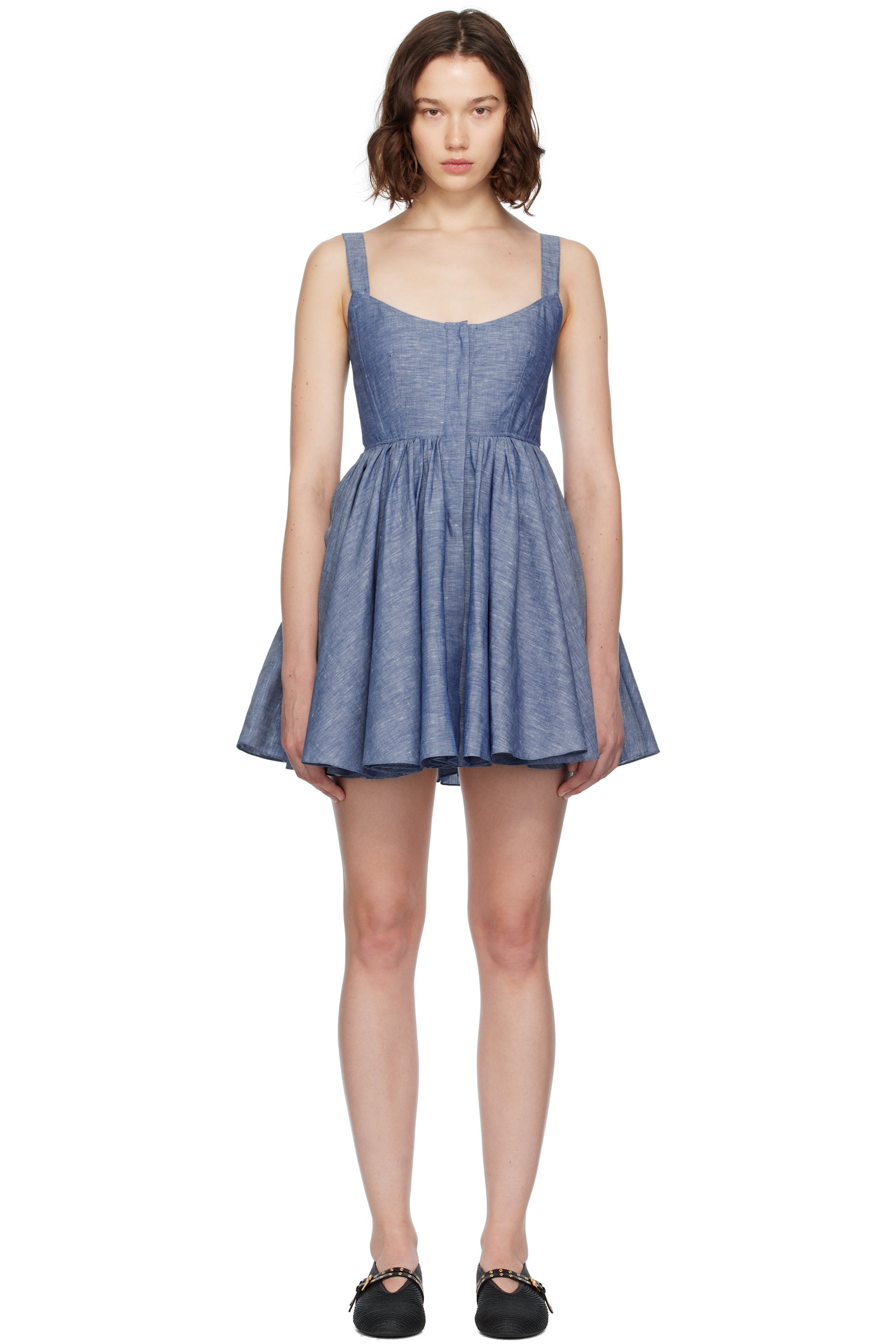ALAÏA - Robe courte de planchiste bleue en chambray