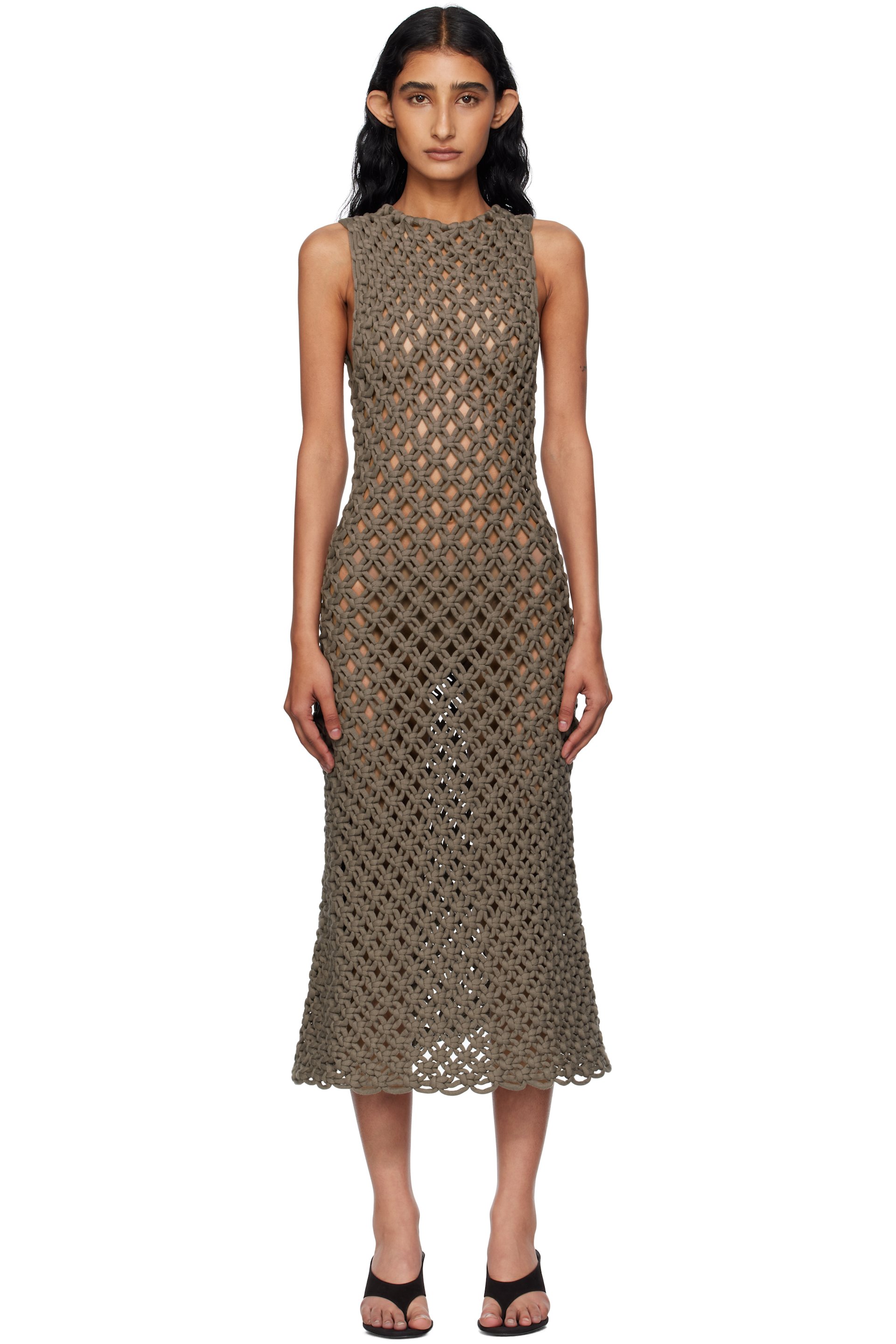 ALAÏA - Robe midi taupe nouée à la main