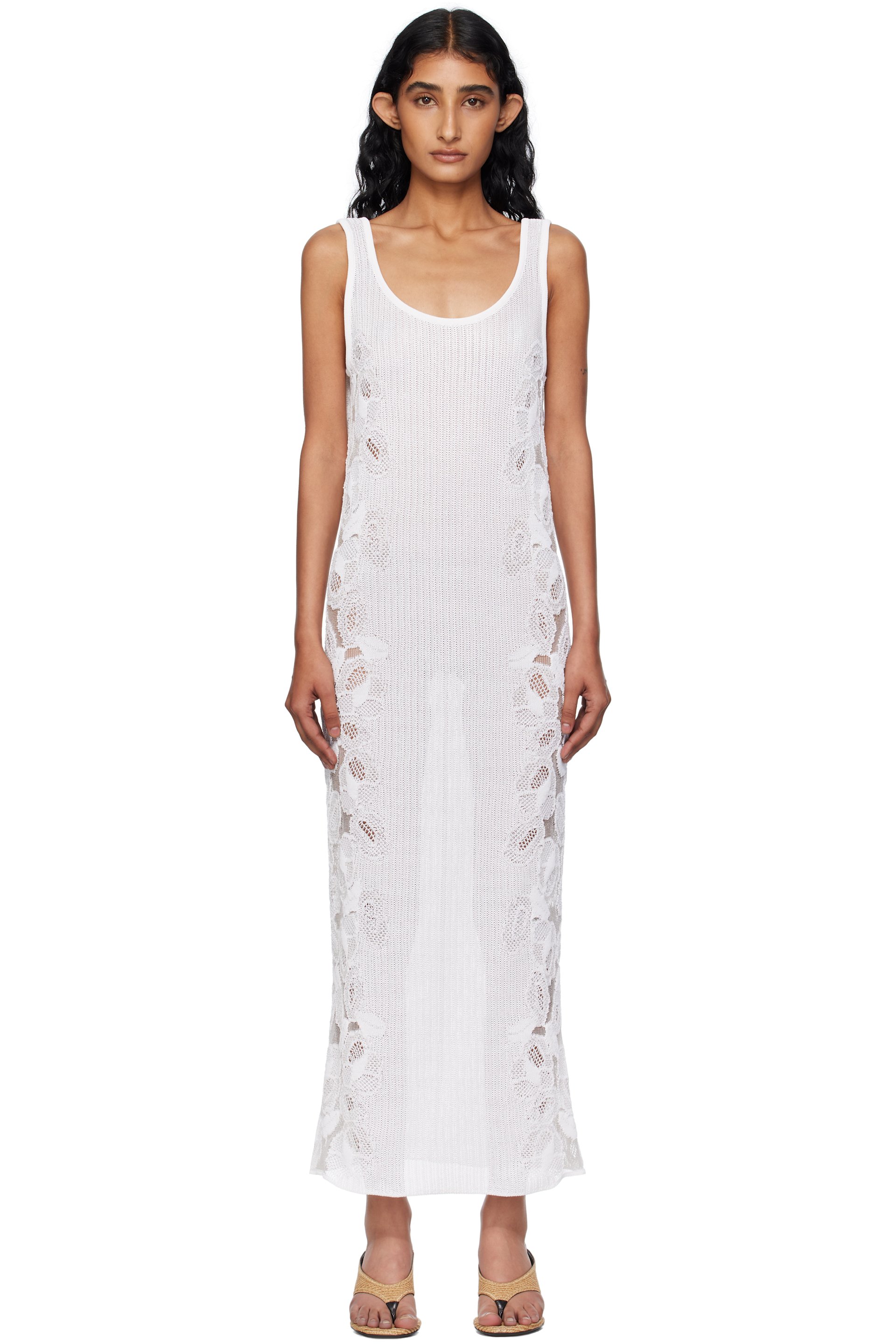 ALAÏA - Robe midi blanche en guipure fleurie