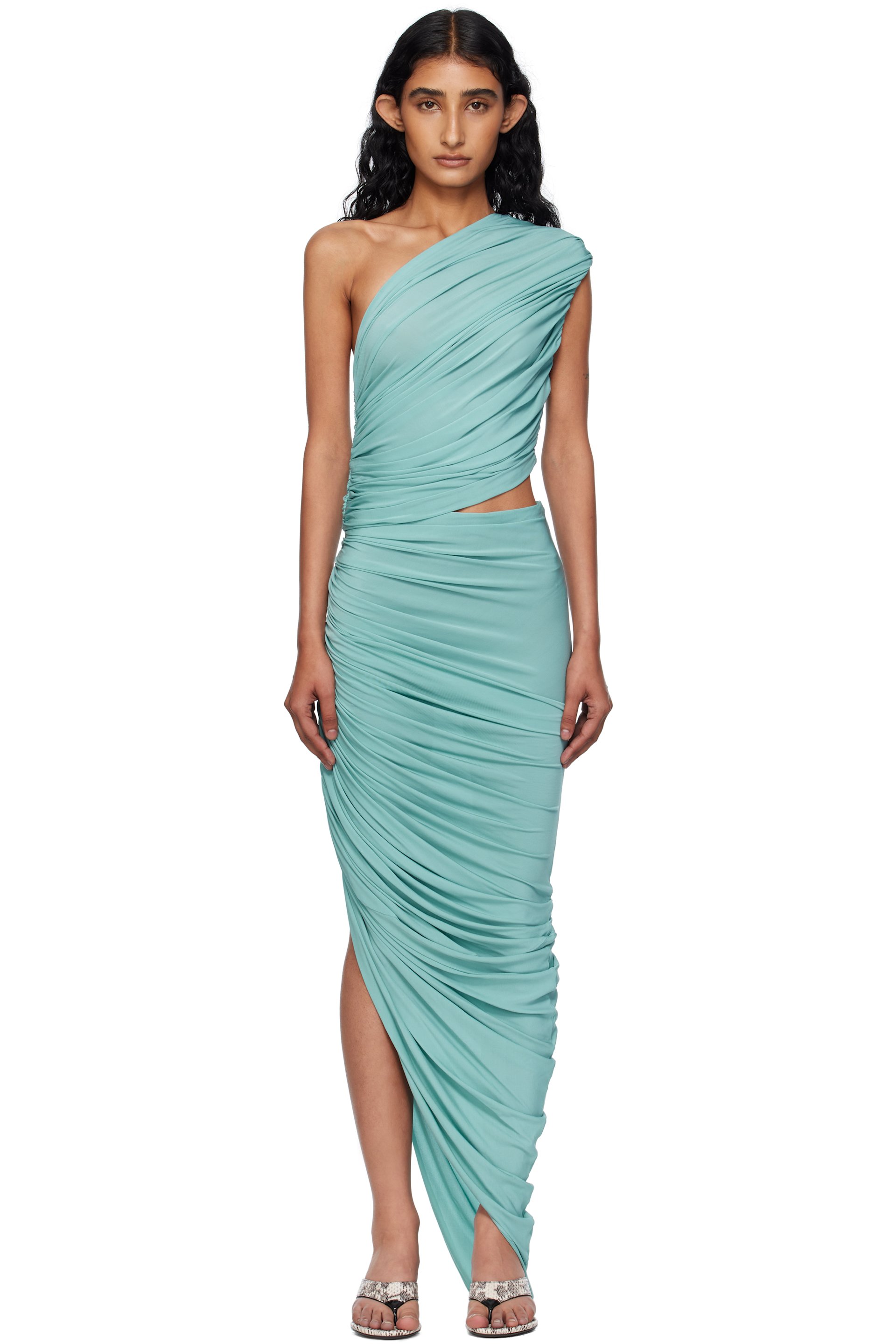 ALAÏA - Robe longue bleue en jersey à découpe