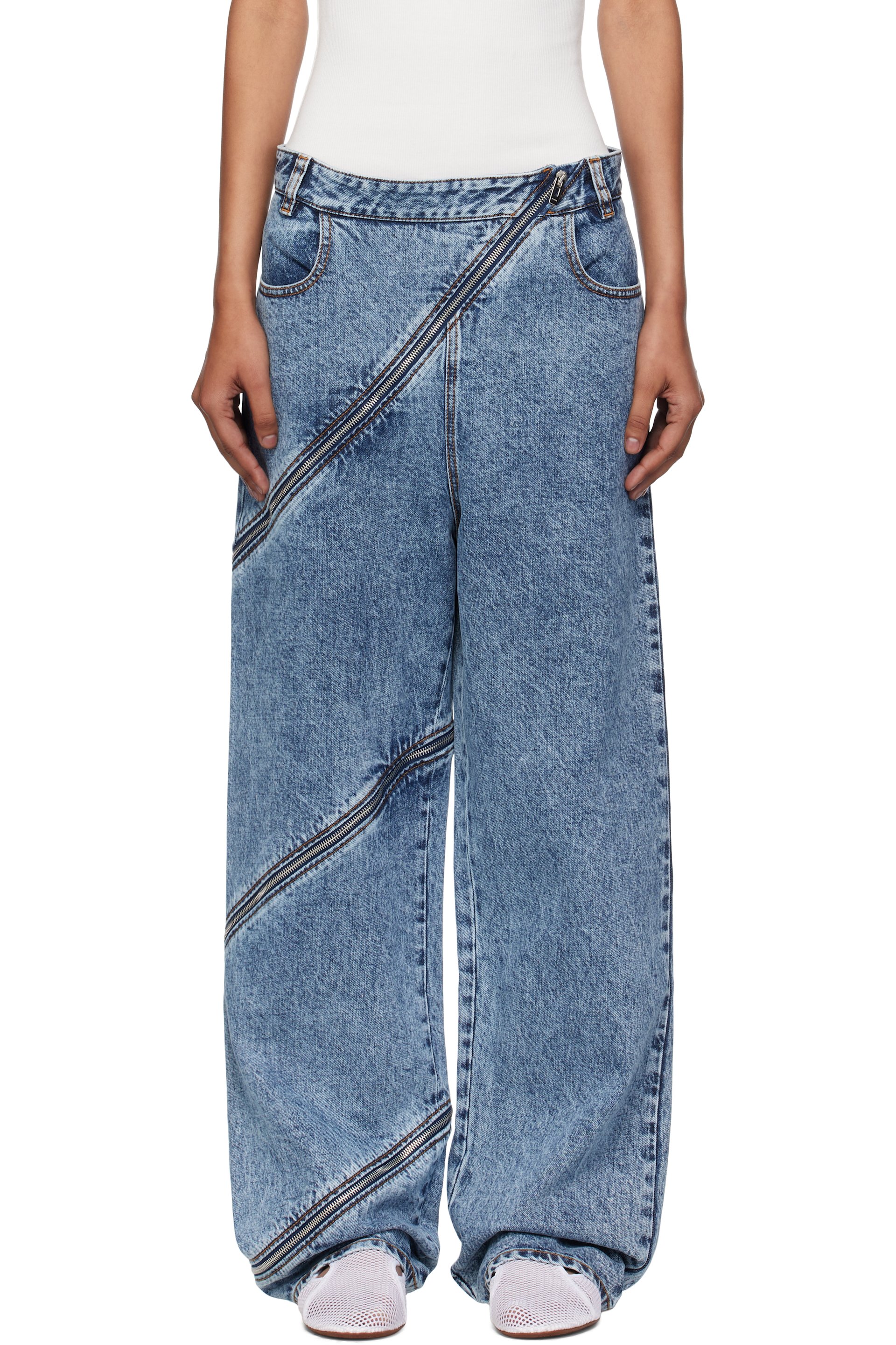 ALAÏA - Jean bleu à glissière en spirale