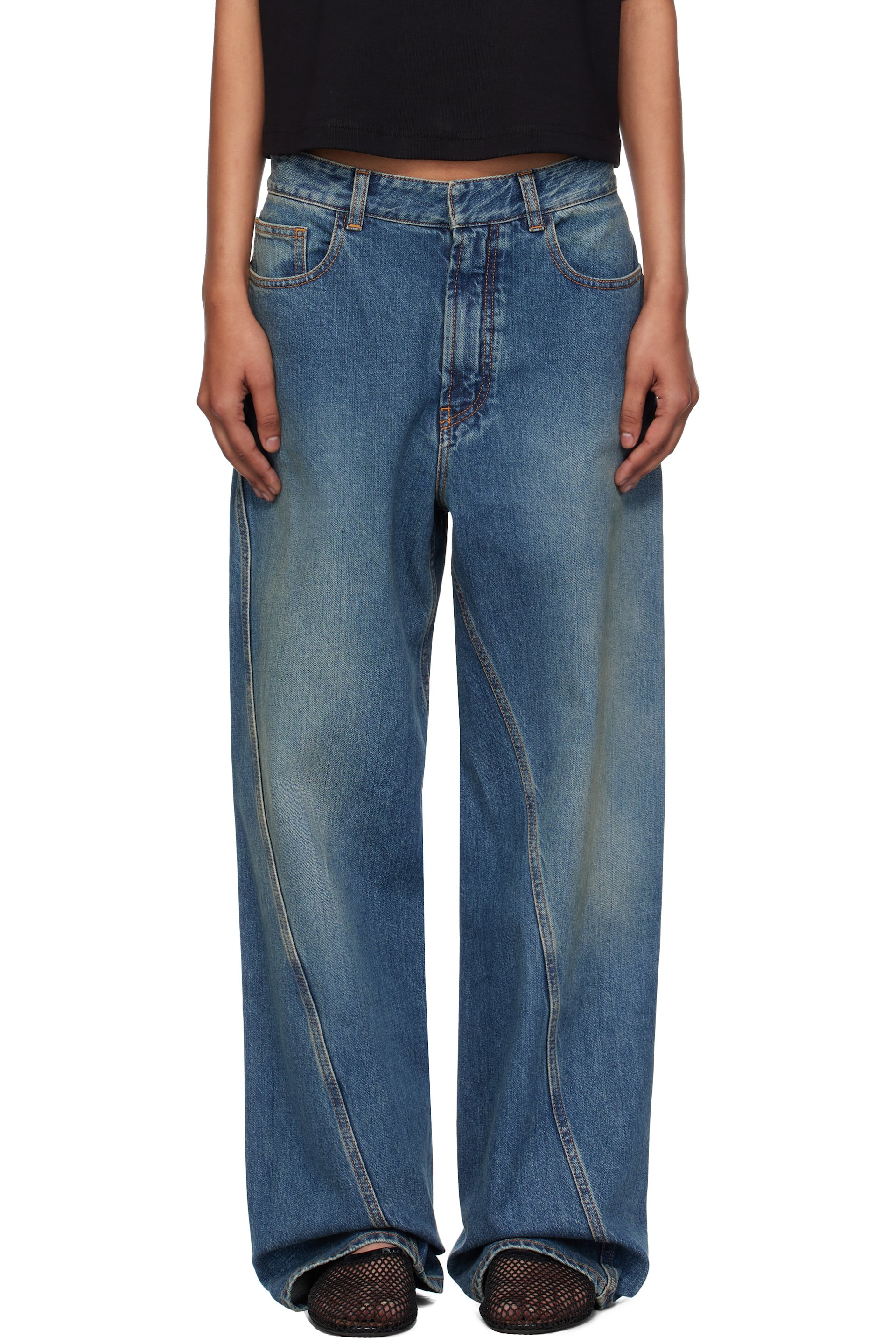 ALAÏA - Jean bleu à coutures torsadées