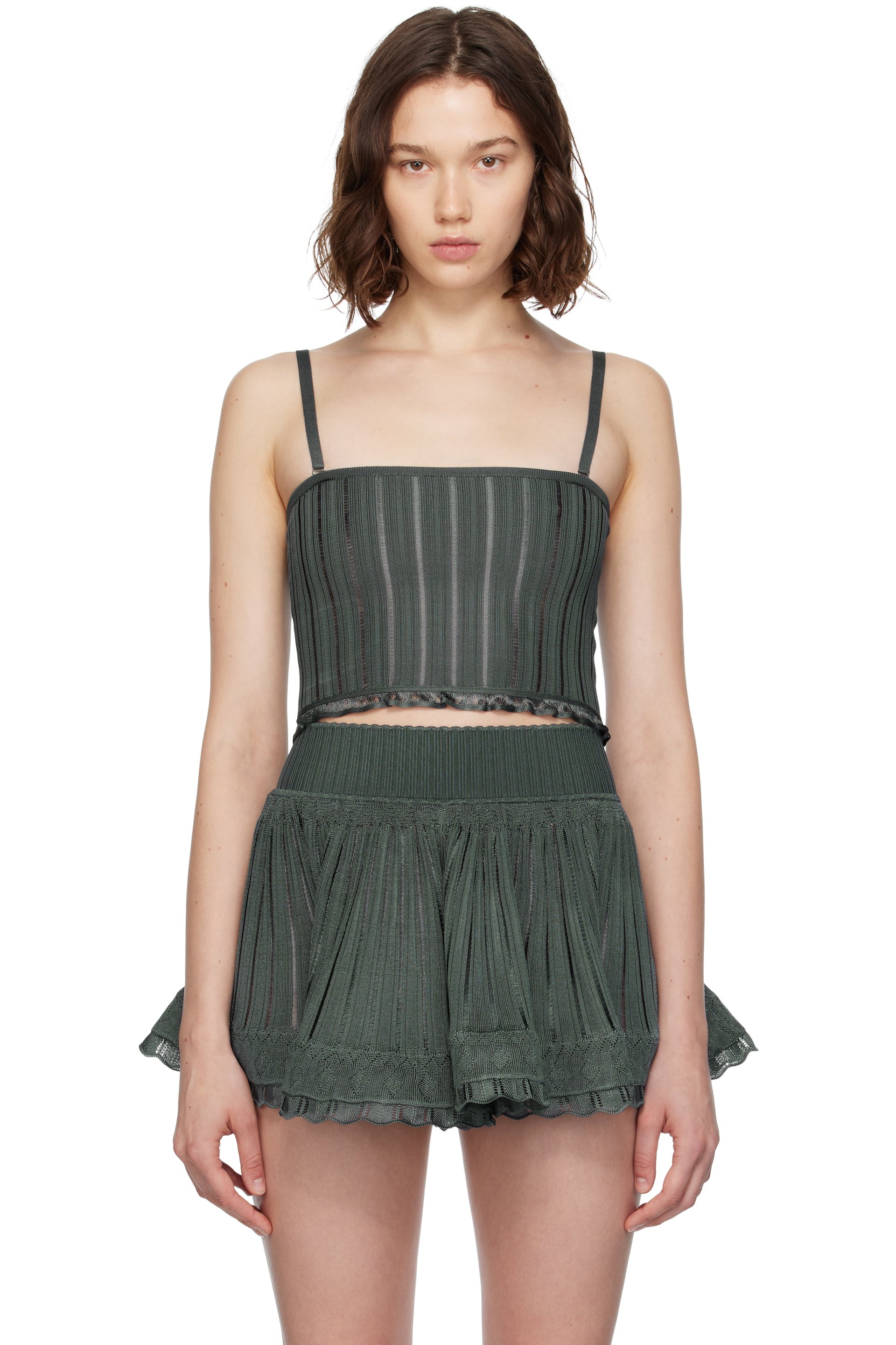 ALAÏA - Débardeur gris en tricot à rayures de style crinoline