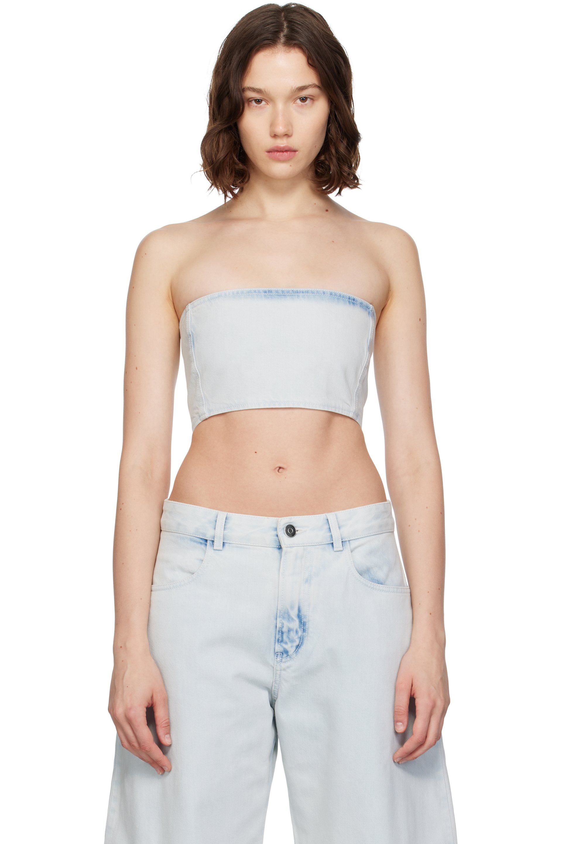 ALAÏA - Haut de style bustier bleu en denim
