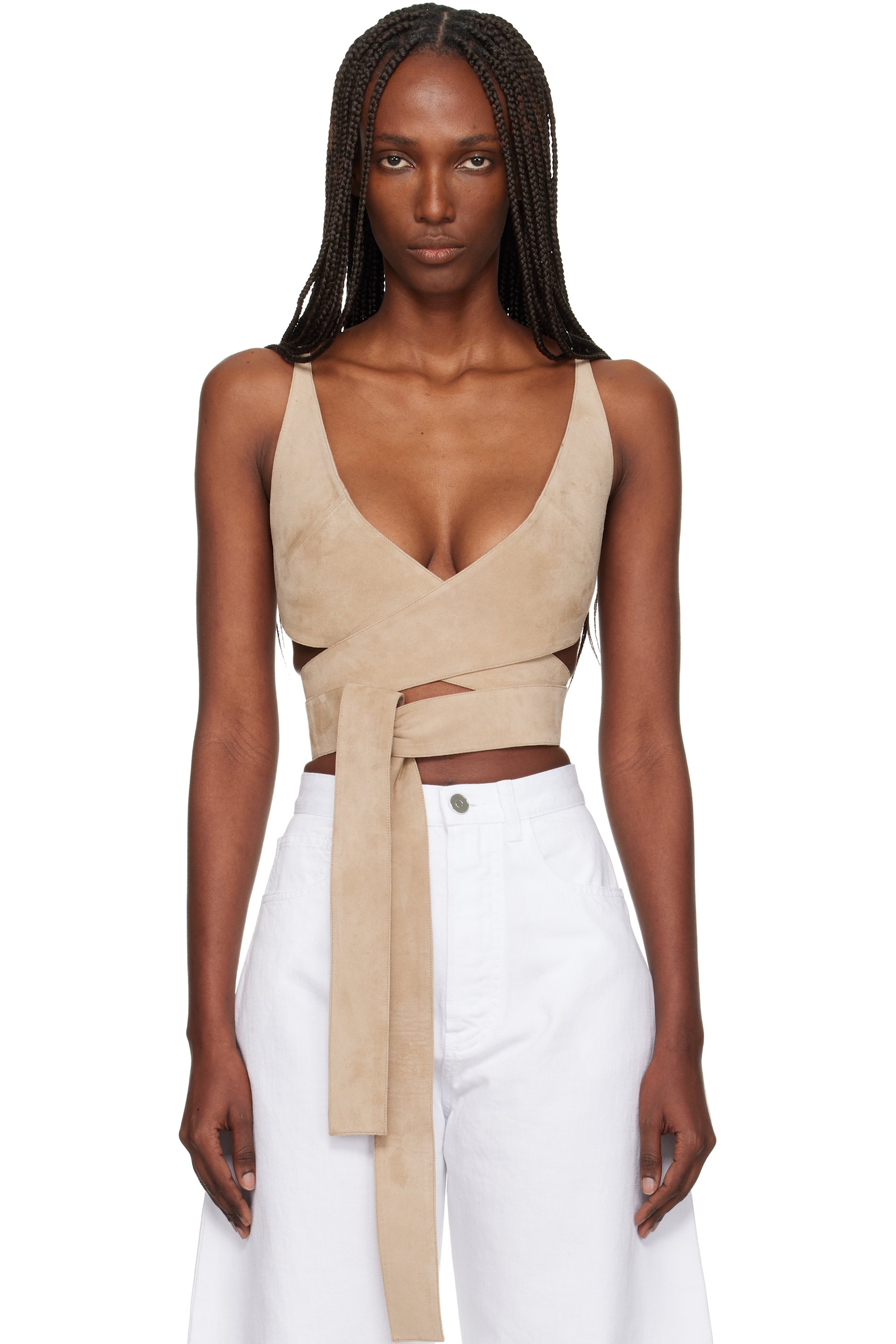 ALAÏA - 驼色 Criss Cross 绒面革上装