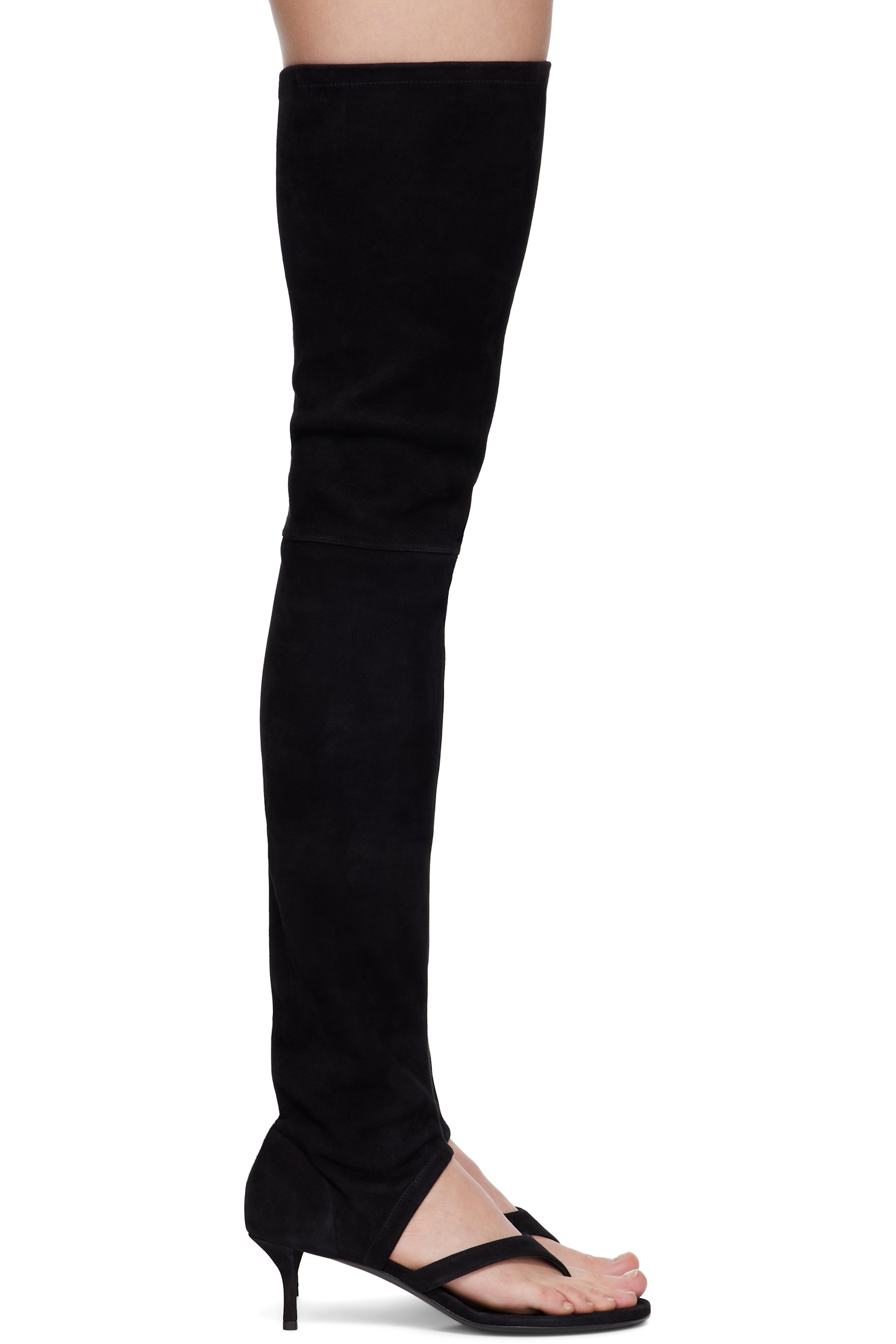 ALAÏA - Bottes hautes 55 noires en suède extensible