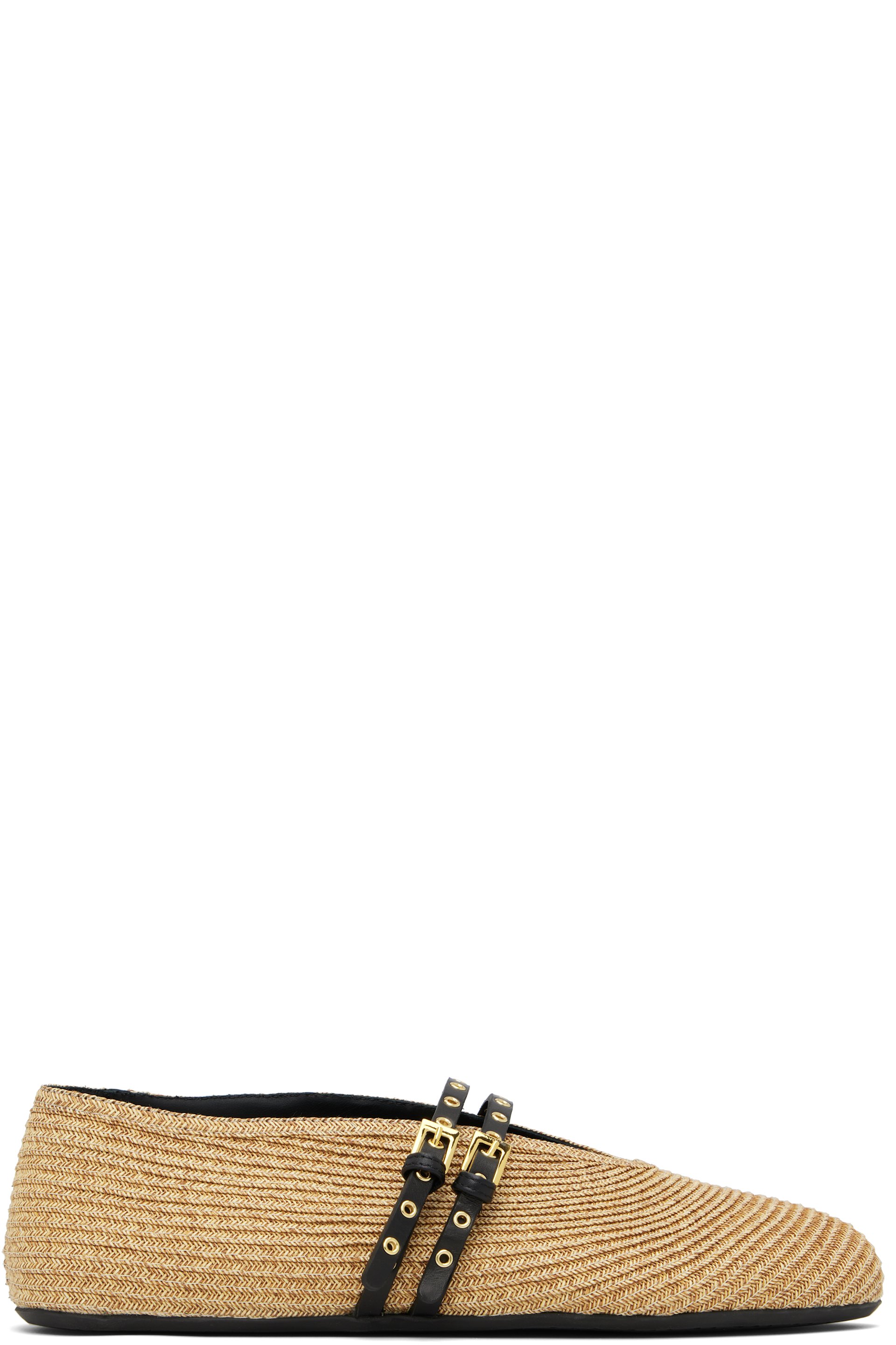 ALAÏA - Ballerines beiges en papier paille