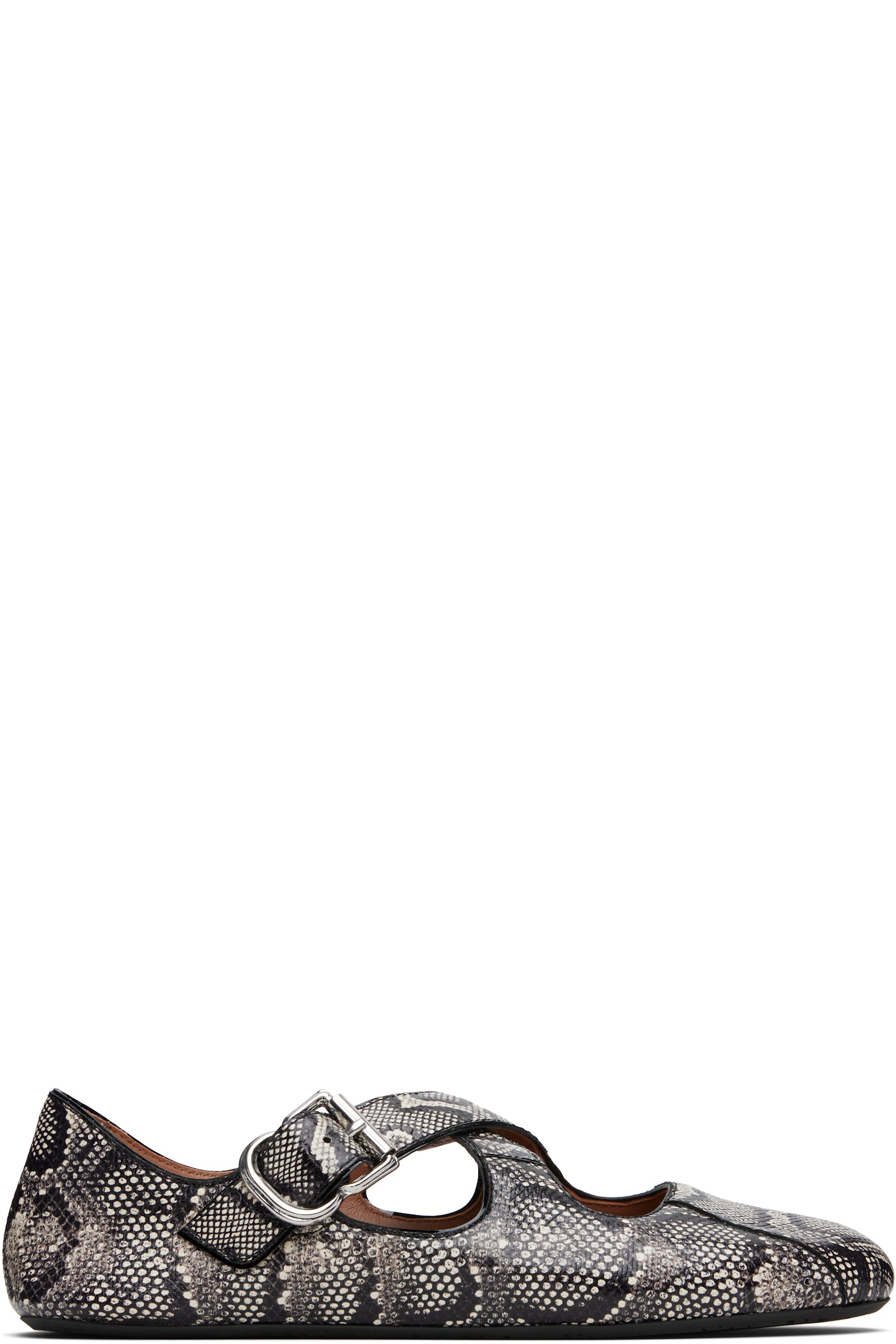 ALAÏA - Ballerines noir et blanc gaufrées façon serpent à brides entrecroisées