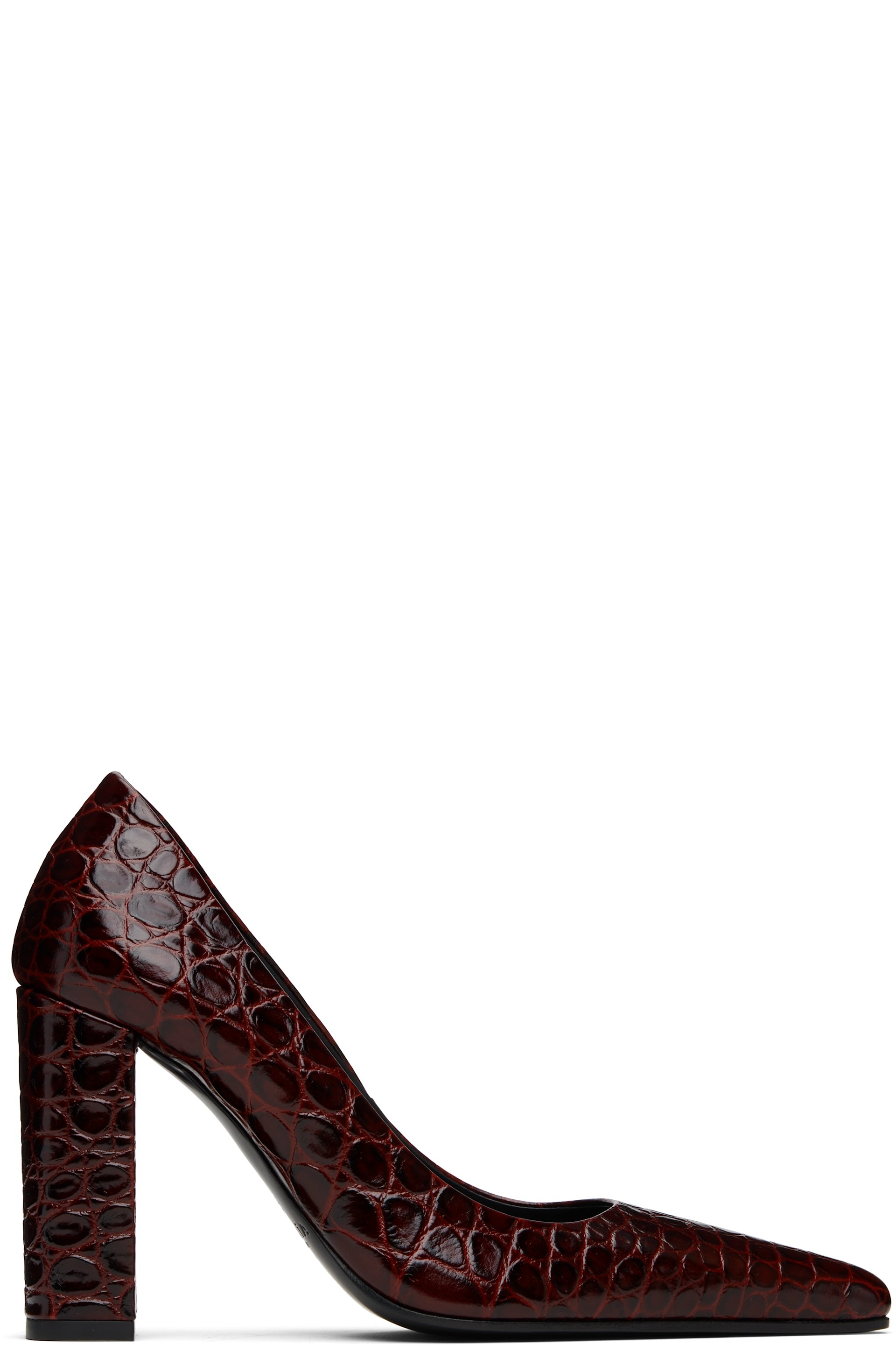 ALAÏA - Chaussures à talon 90 bourgogne en cuir de veau gaufré façon croco