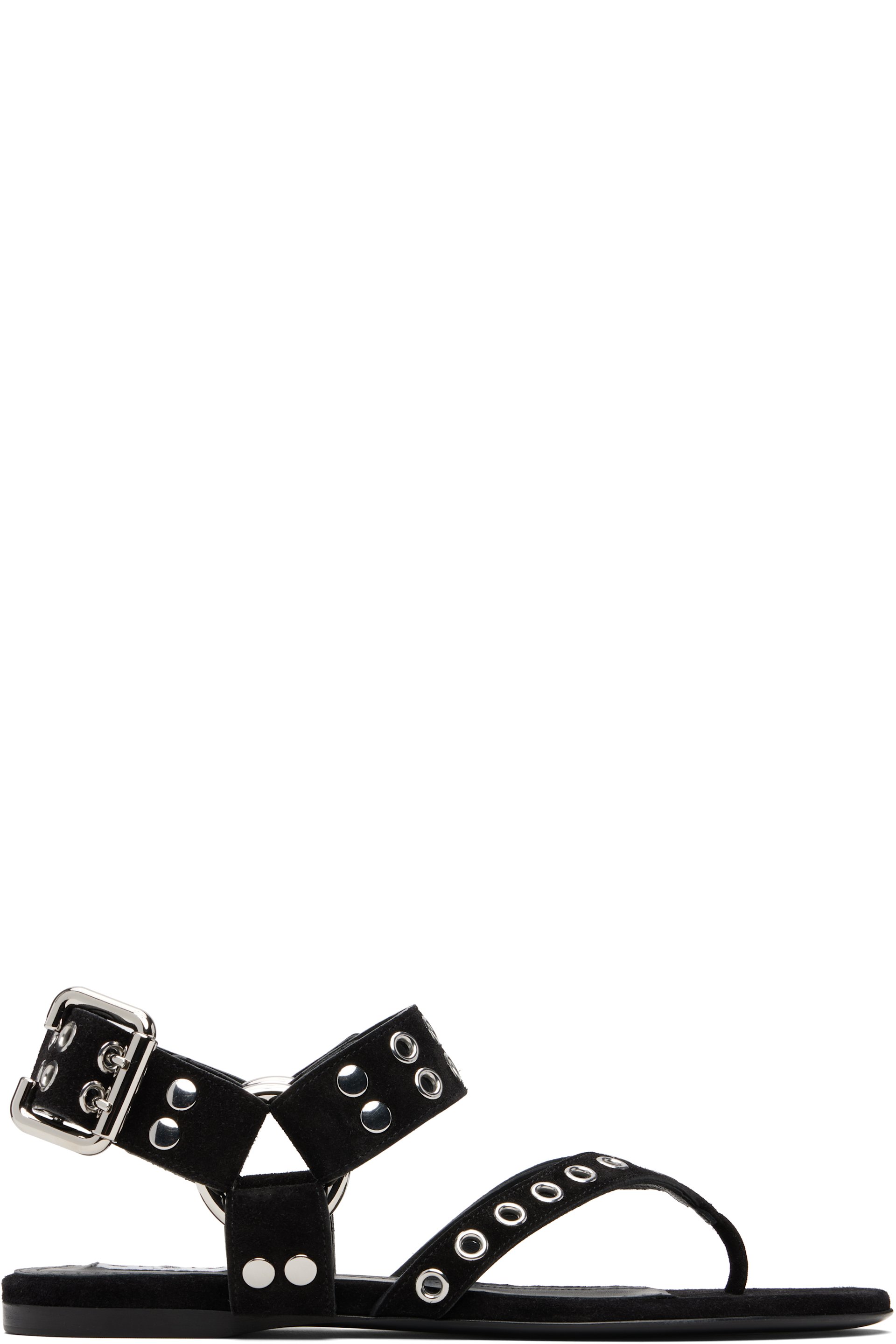 ALAÏA - Sandales noires en suède de veau à bride de style tong