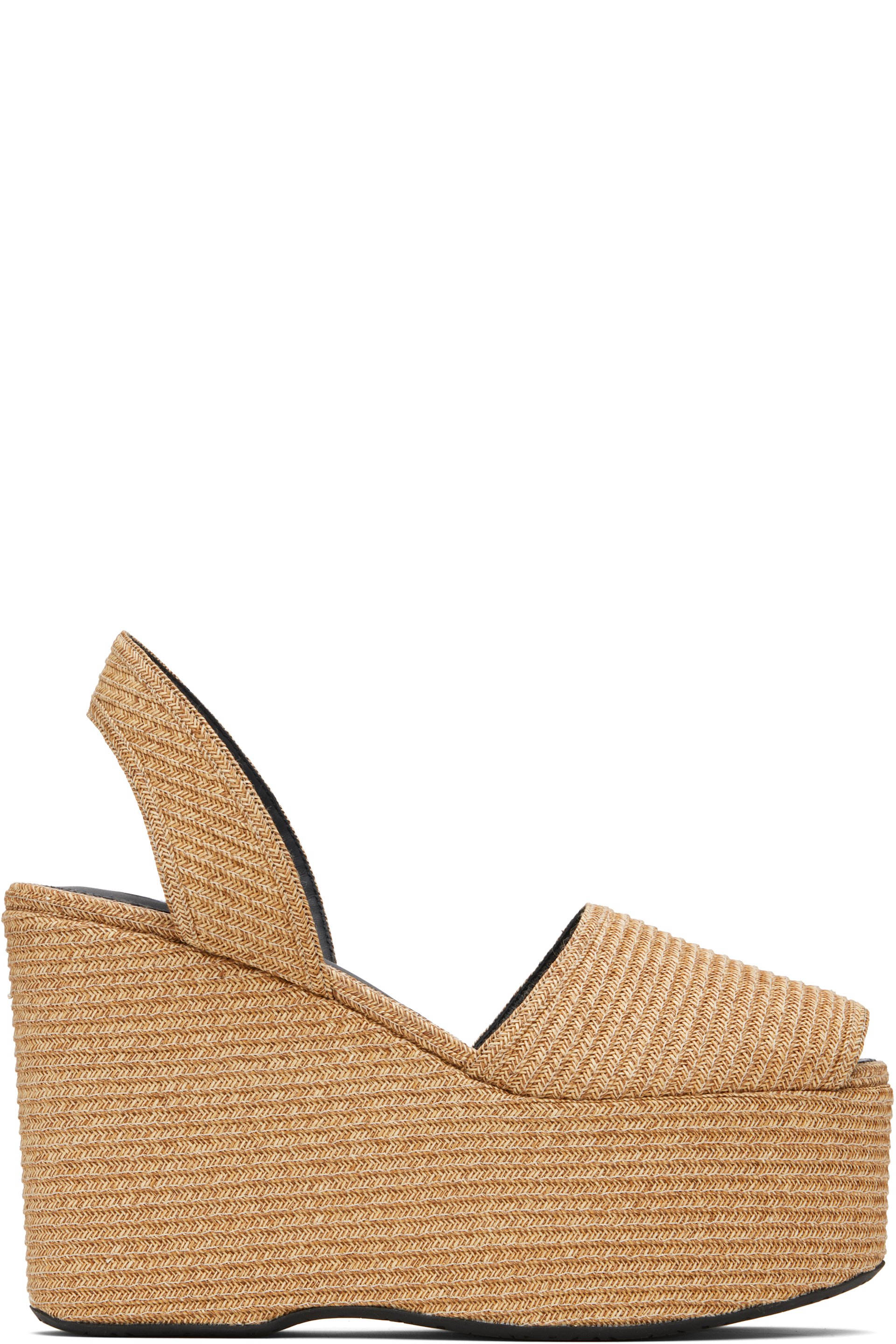 ALAÏA - Sandales à talon compensé beiges en papier paille