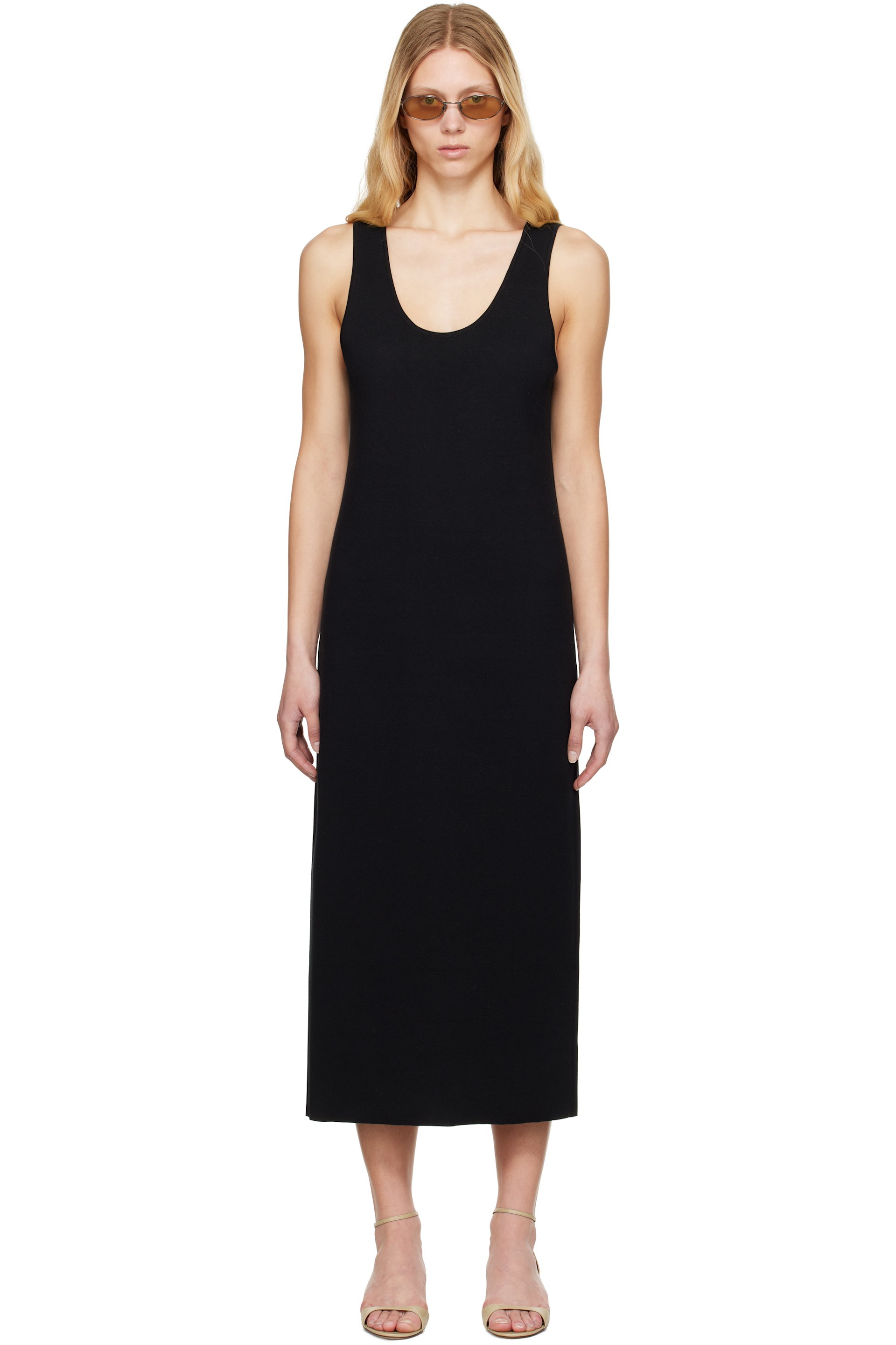 AURALEE - Black Cotton Silk Stretch Knit Midi Dress
