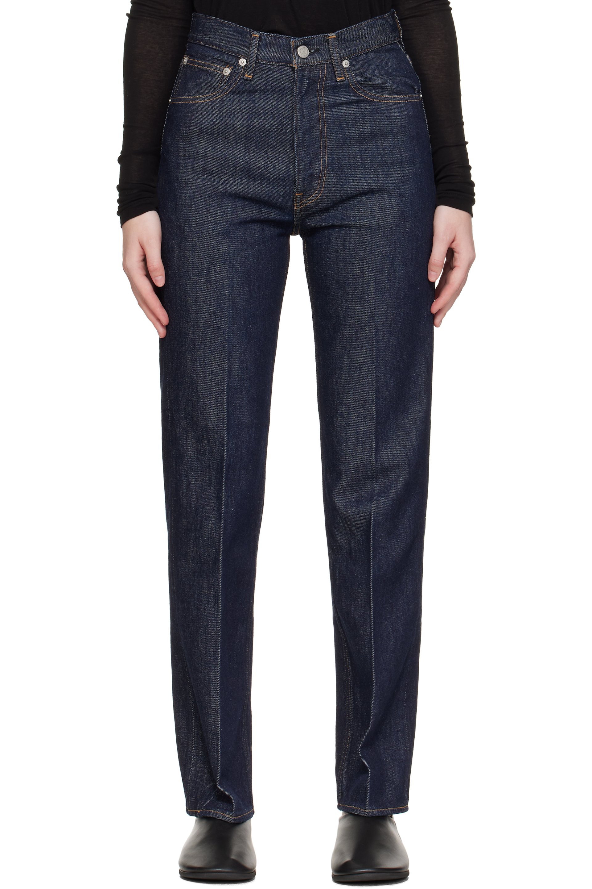 AURALEE - Jean indigo en denim à torsion élevée à cinq poches