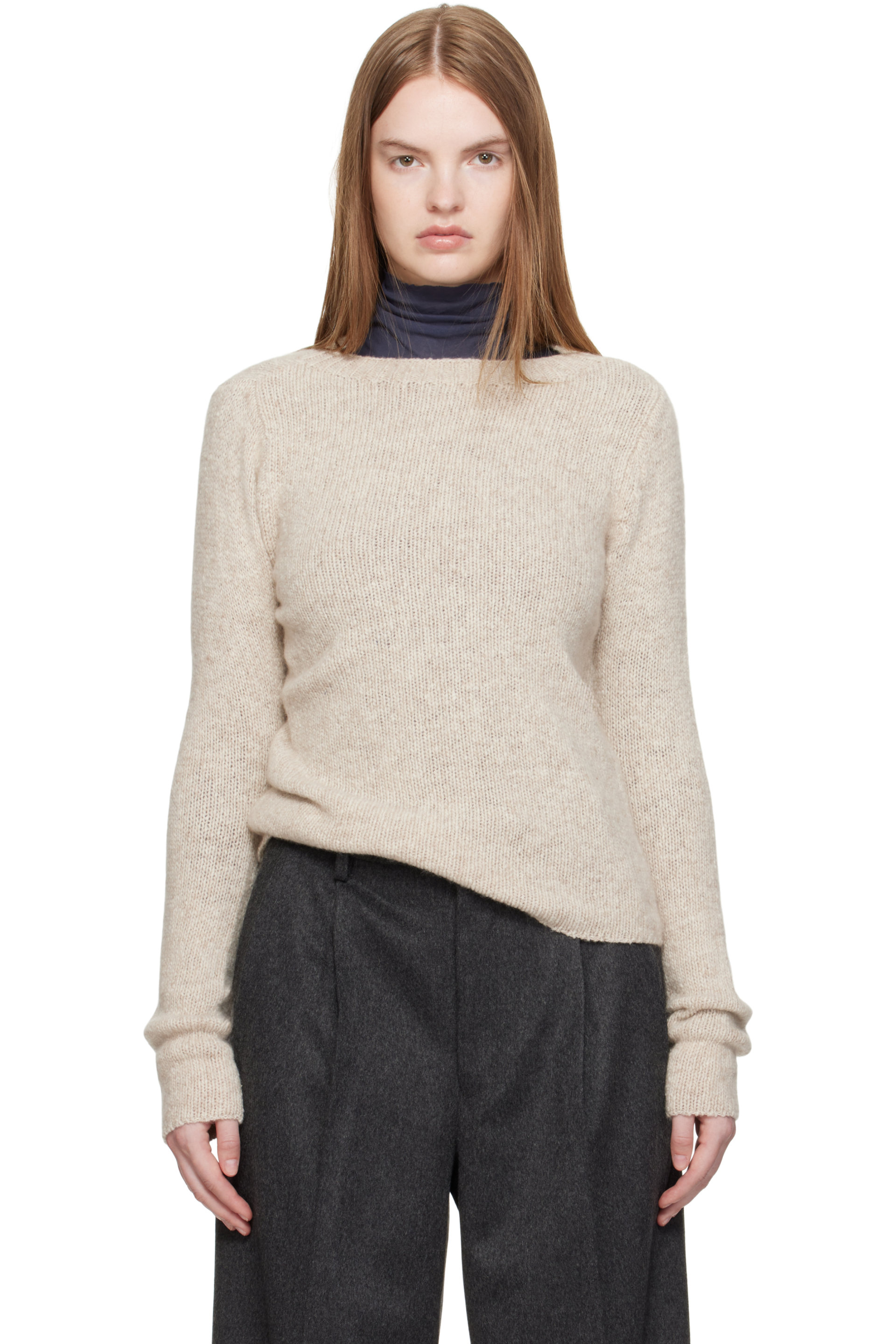 AURALEE - Beige Cashmere Melange Knit Sweater