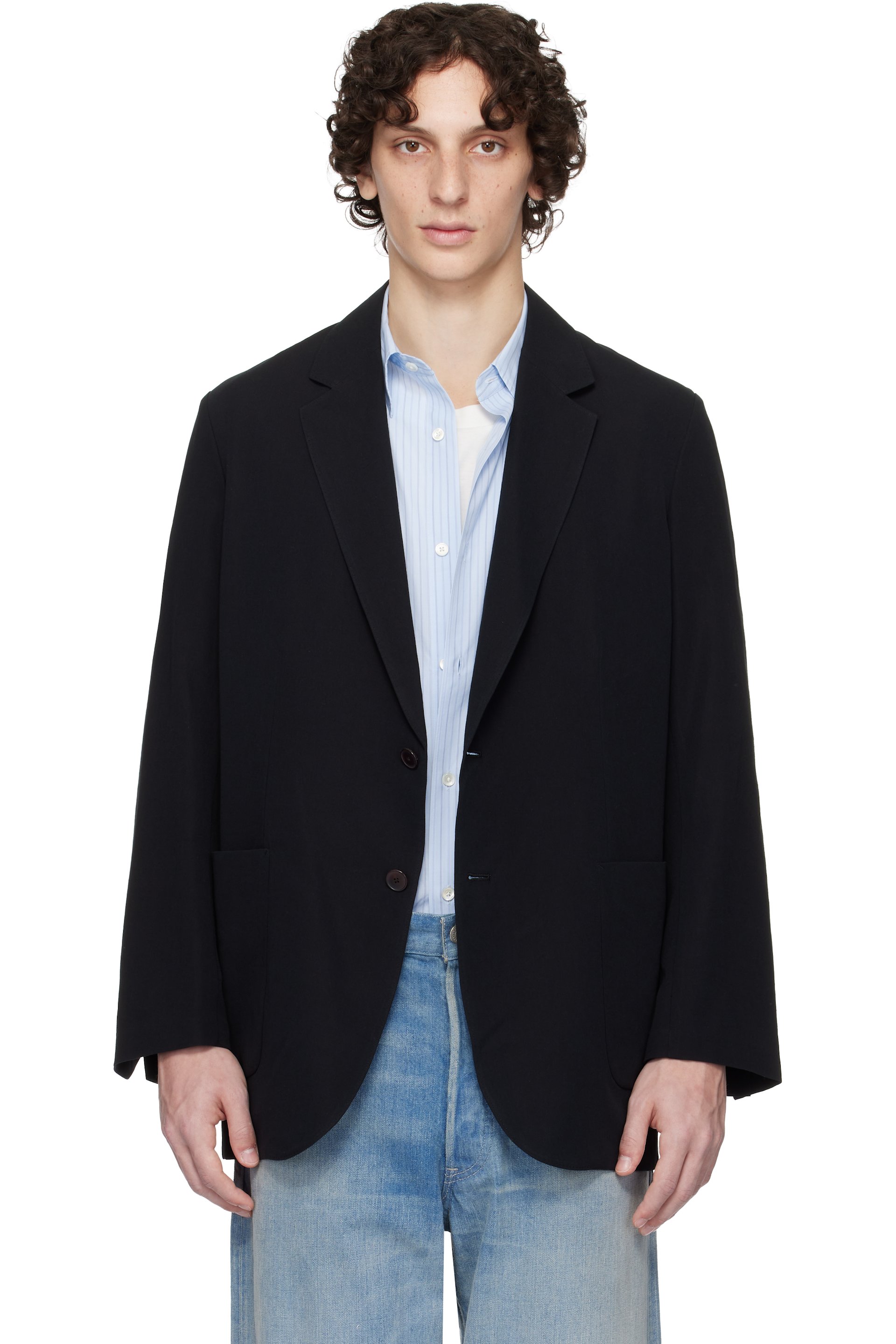AURALEE - Black Light Cotton Wool Viyella Blazer