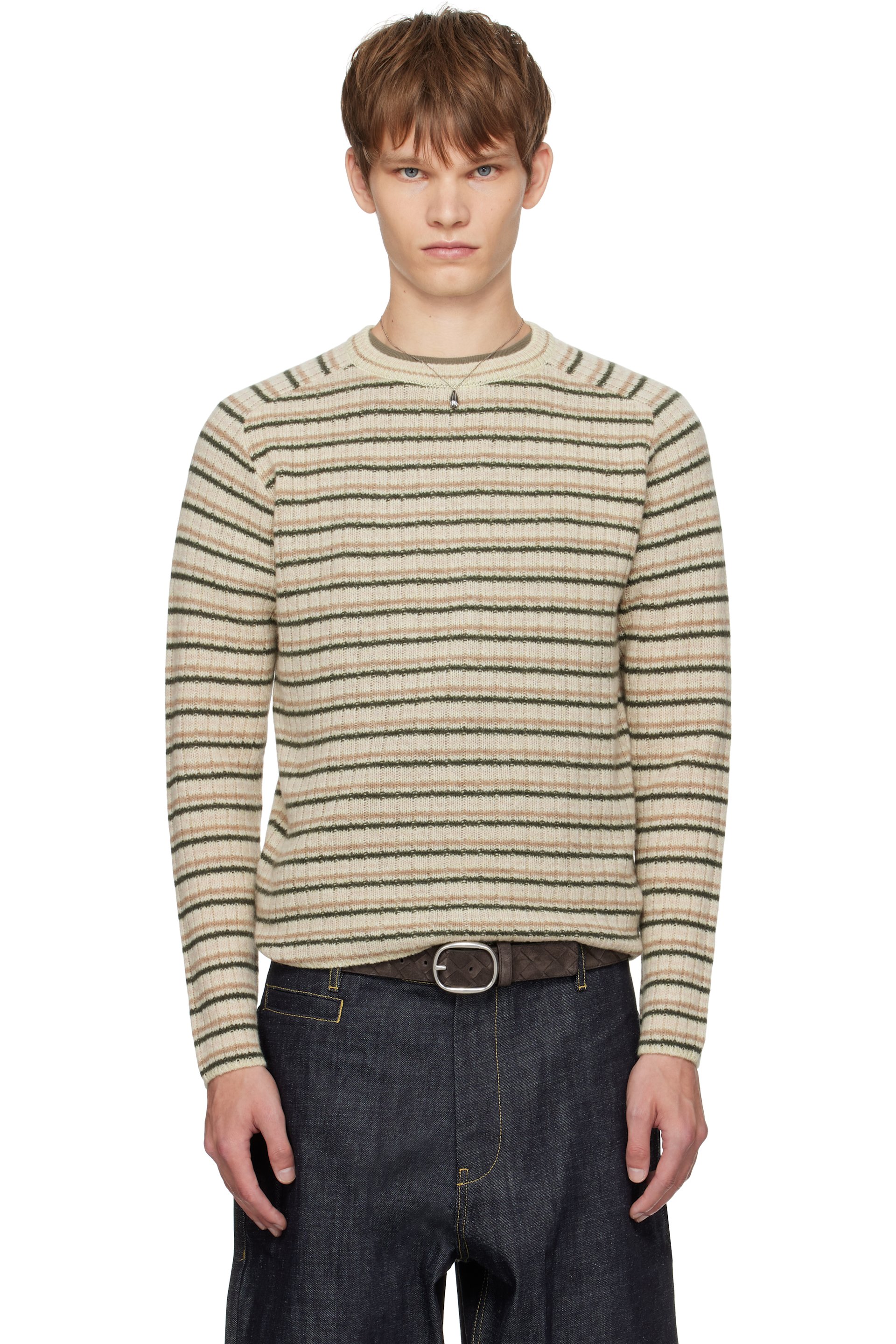 AURALEE - Beige Shetland Wool Cashmere Rib Knit Sweater