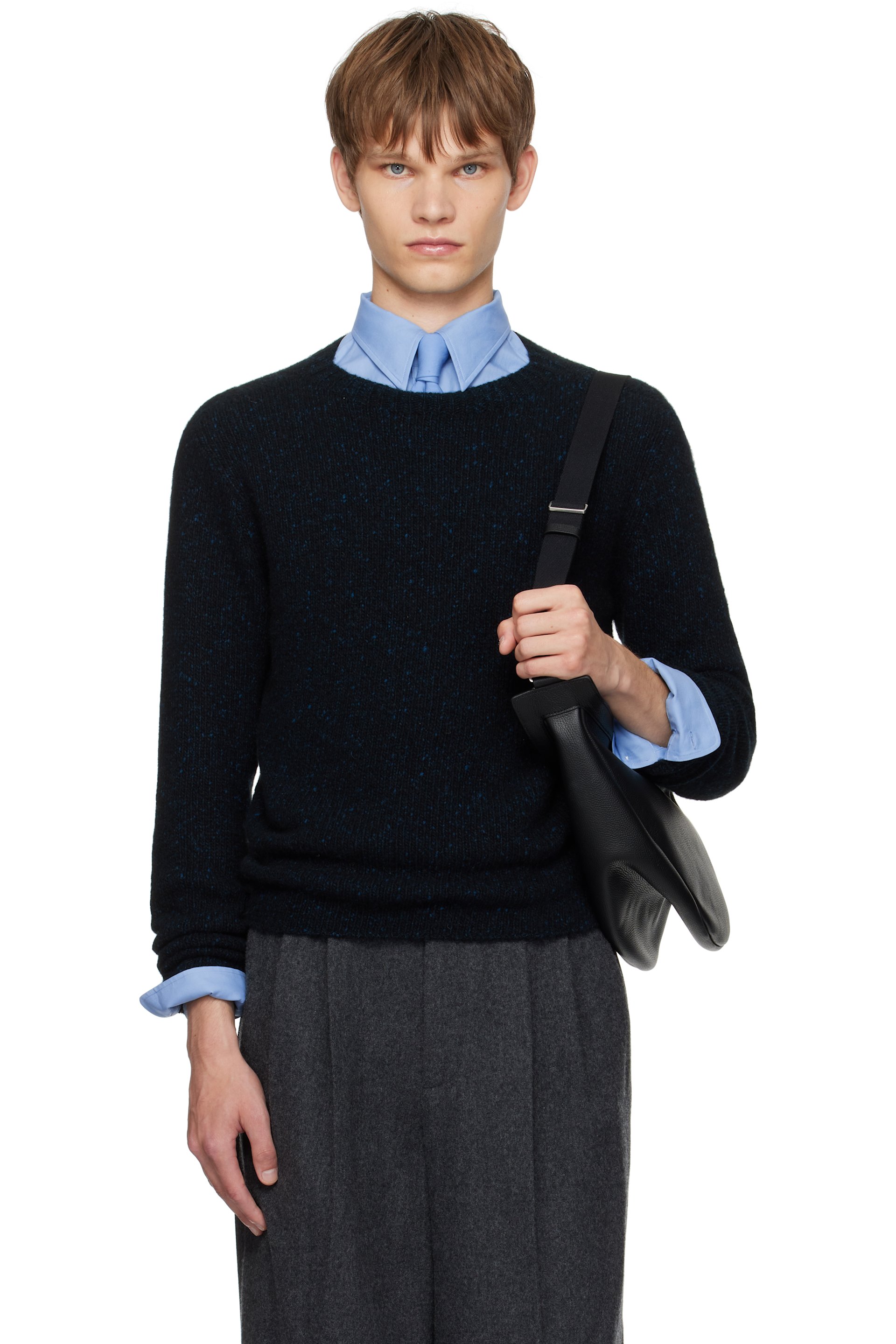 AURALEE - Navy Cashmere Melange Knit Sweater