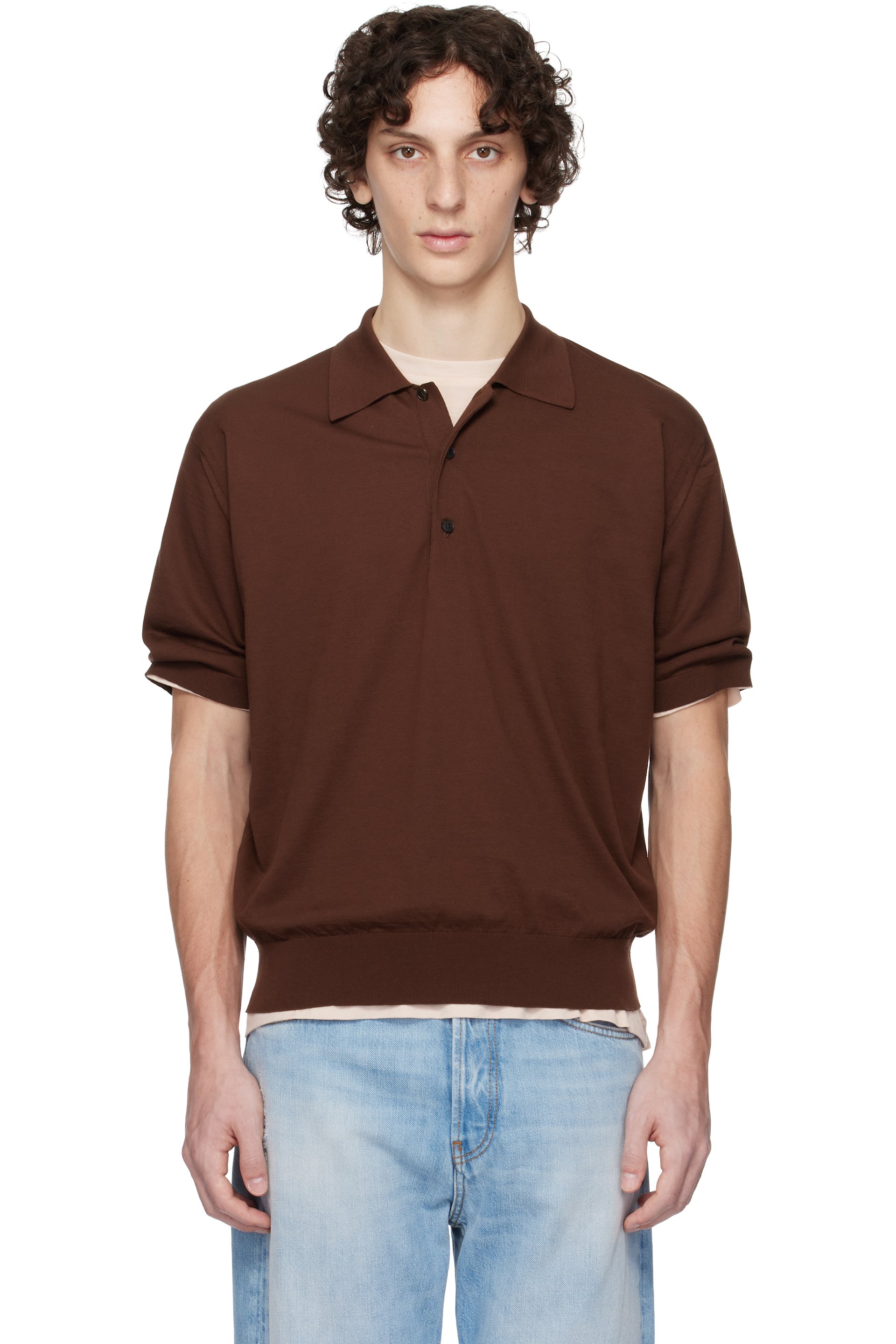 AURALEE - Brown Super High Gauge Cotton Knit Polo